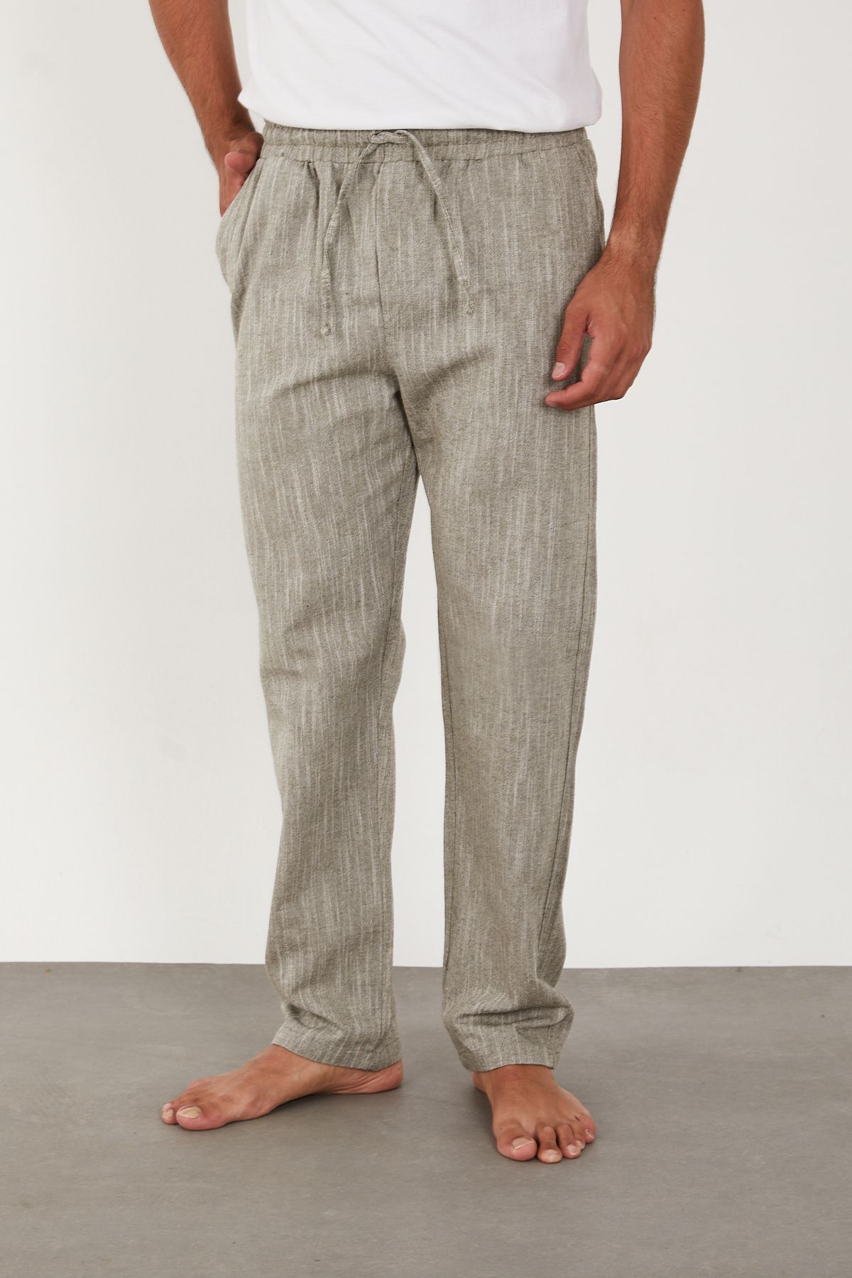 FRANKNESS JNS-Men's Linen Trousers Elastic Waist Baggy Relaxed Fit 2
