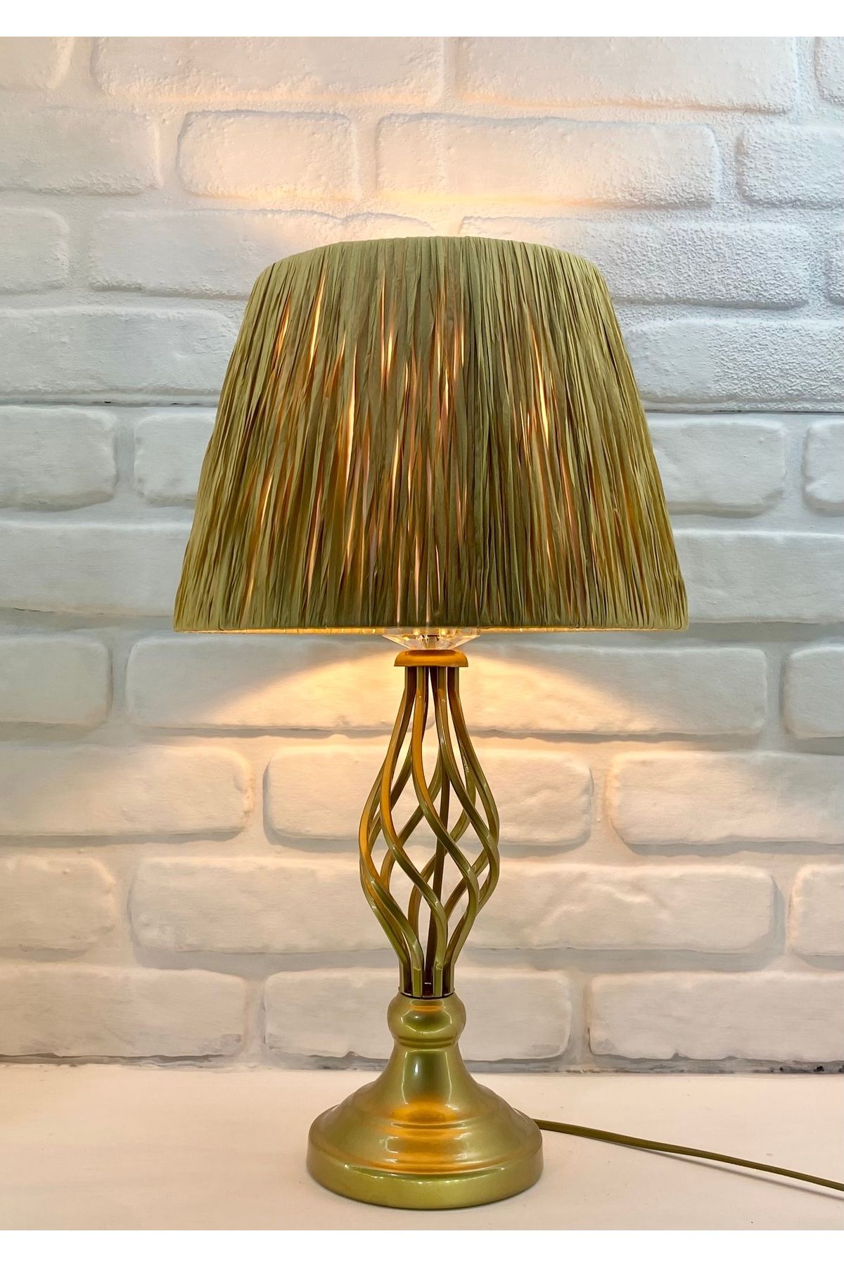 365GUNSERİSONU Decodelight Eskitme Gold Rustik Burgulu Metal Ayaklı Kristal Taşlı Keten Kumaşlı Abajur