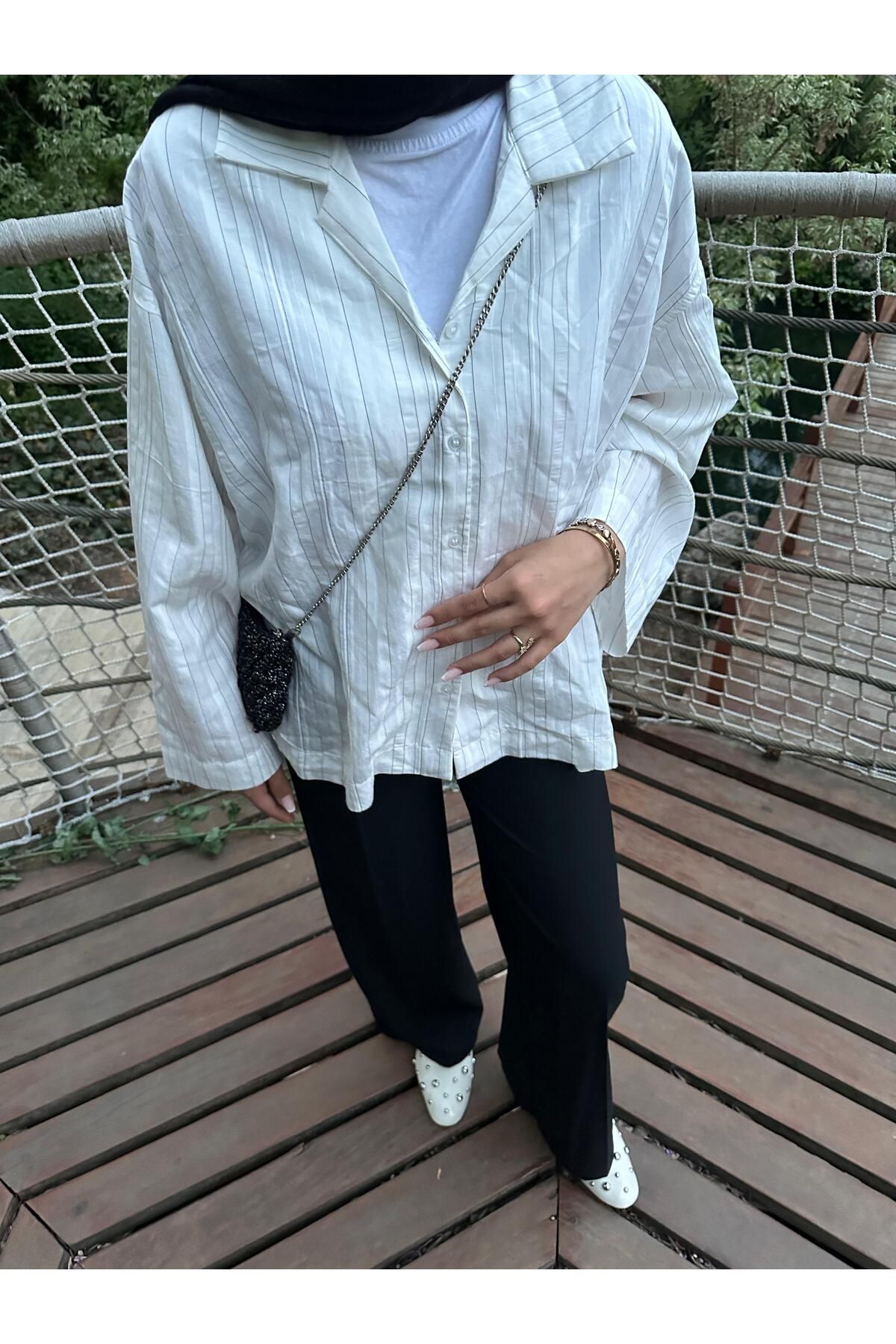 MODA Çizgili dökümlü gömlek