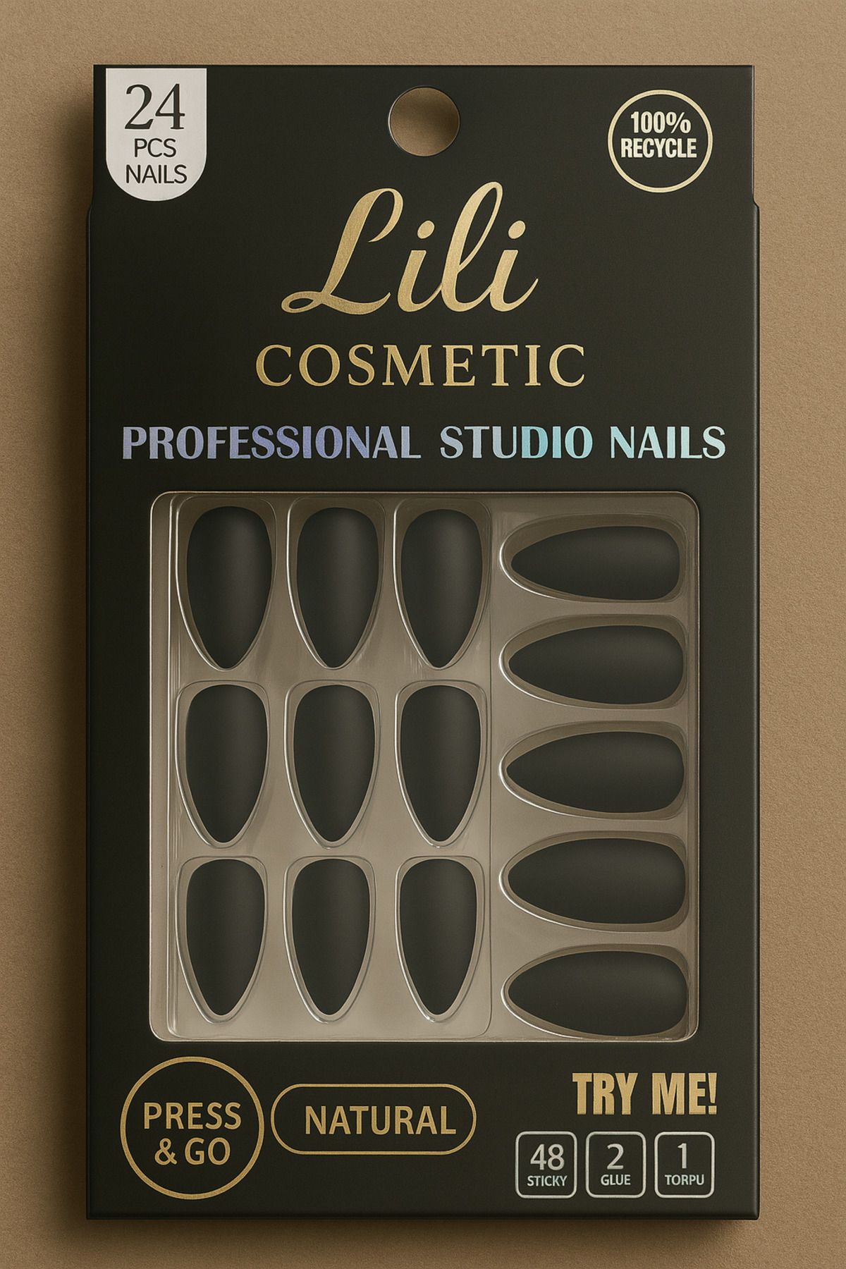 Lili Cosmetic Lüx Mat Siyah Takma Tırnak Kendinden Yapışkanlı
