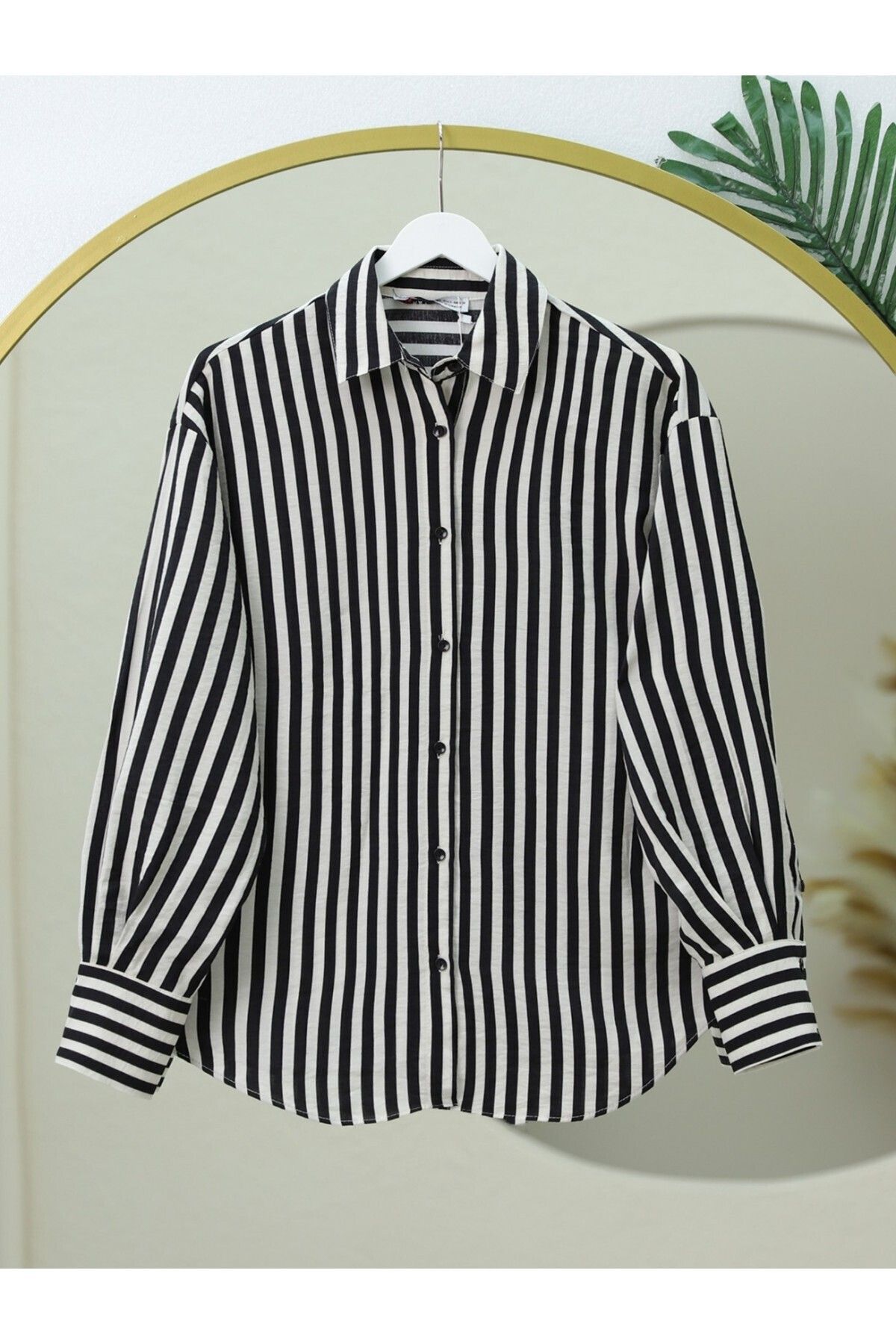 NEWCO Çizgili Oversize Düğmeli Gömlek
