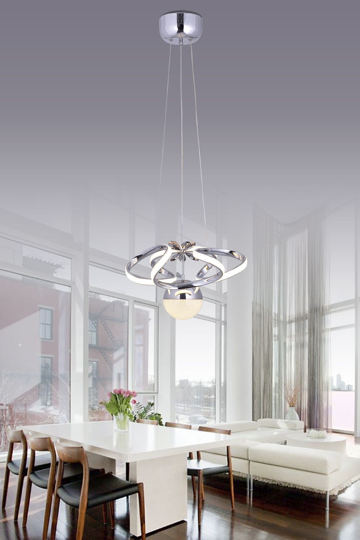 BSB Nida 3 Renk Krom ( Sarı Beyaz Ve Gün Işığı ) Led Kristal Taşlı Avize Concept