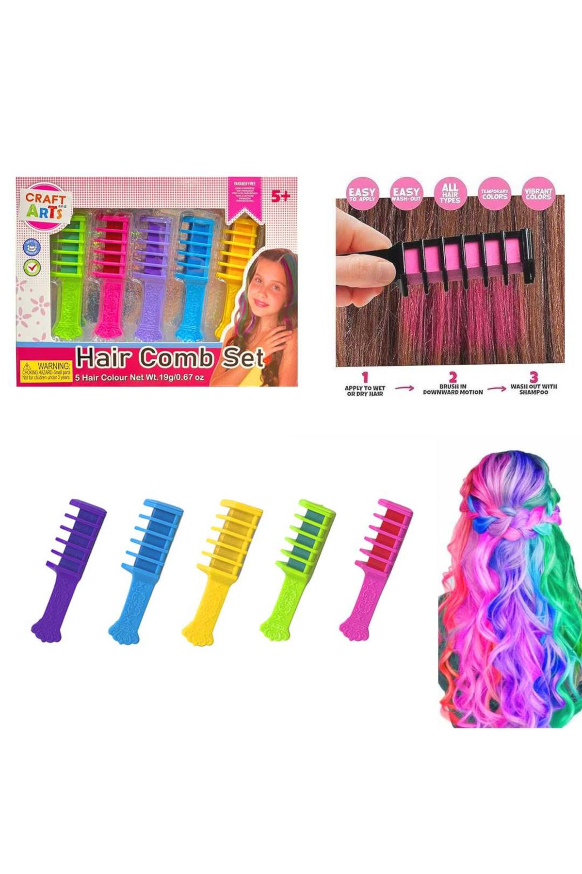 Art Tone CRAFT AND ARTS HAİR COMBO SET SAÇ BOYAMA TARAĞI 5 Lİ RENK PAKET 5+
