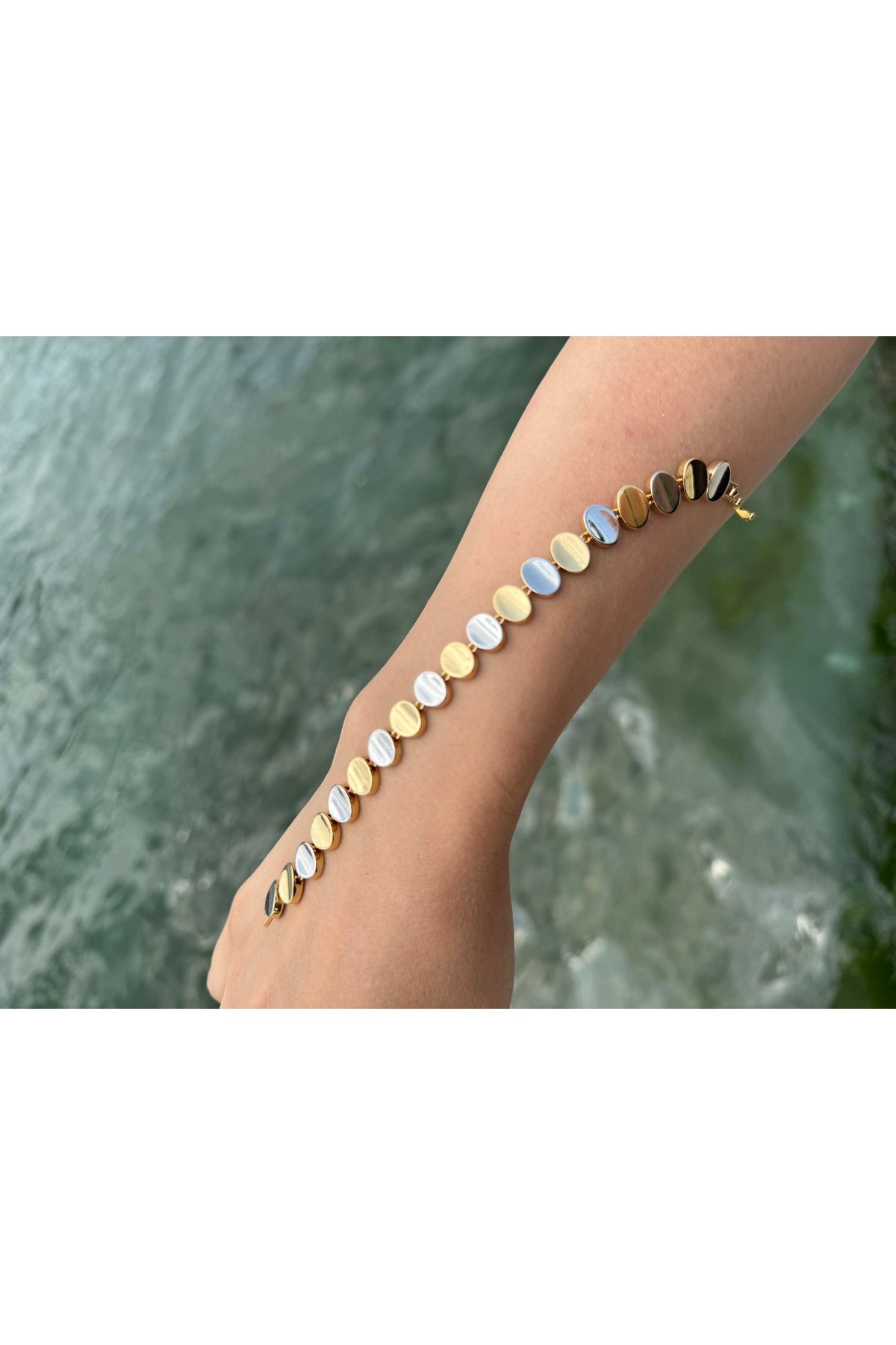 Armelit Armelia Accessories Gold & Gümüş Renk Oval Formlu Çelik Bileklik