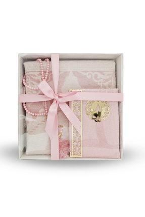 Yeşilipek Özel Kutuda Kadife Kaplı Yasin Kitabı Tesbih Seccade Seti - Pembe