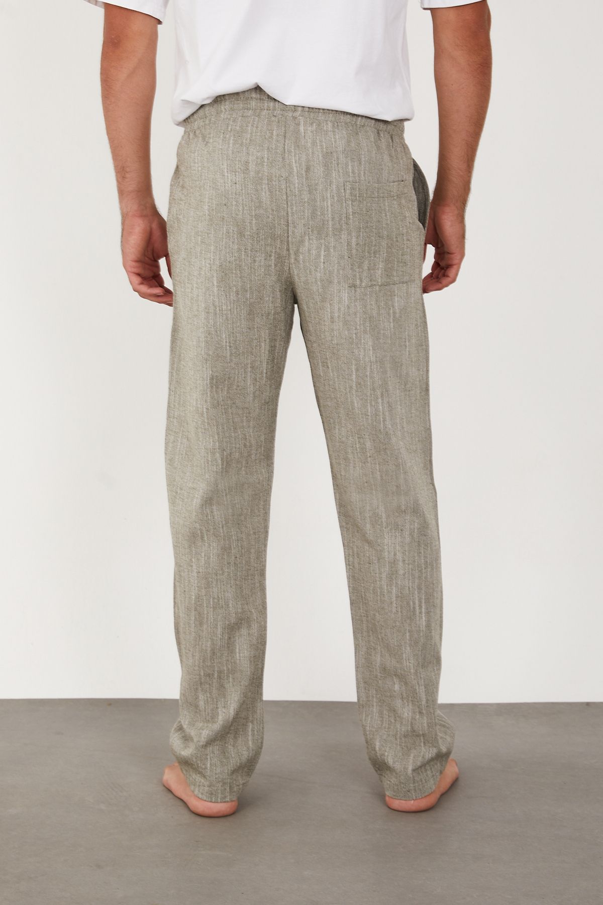 FRANKNESS JNS-Men's Linen Trousers Elastic Waist Baggy Relaxed Fit 4