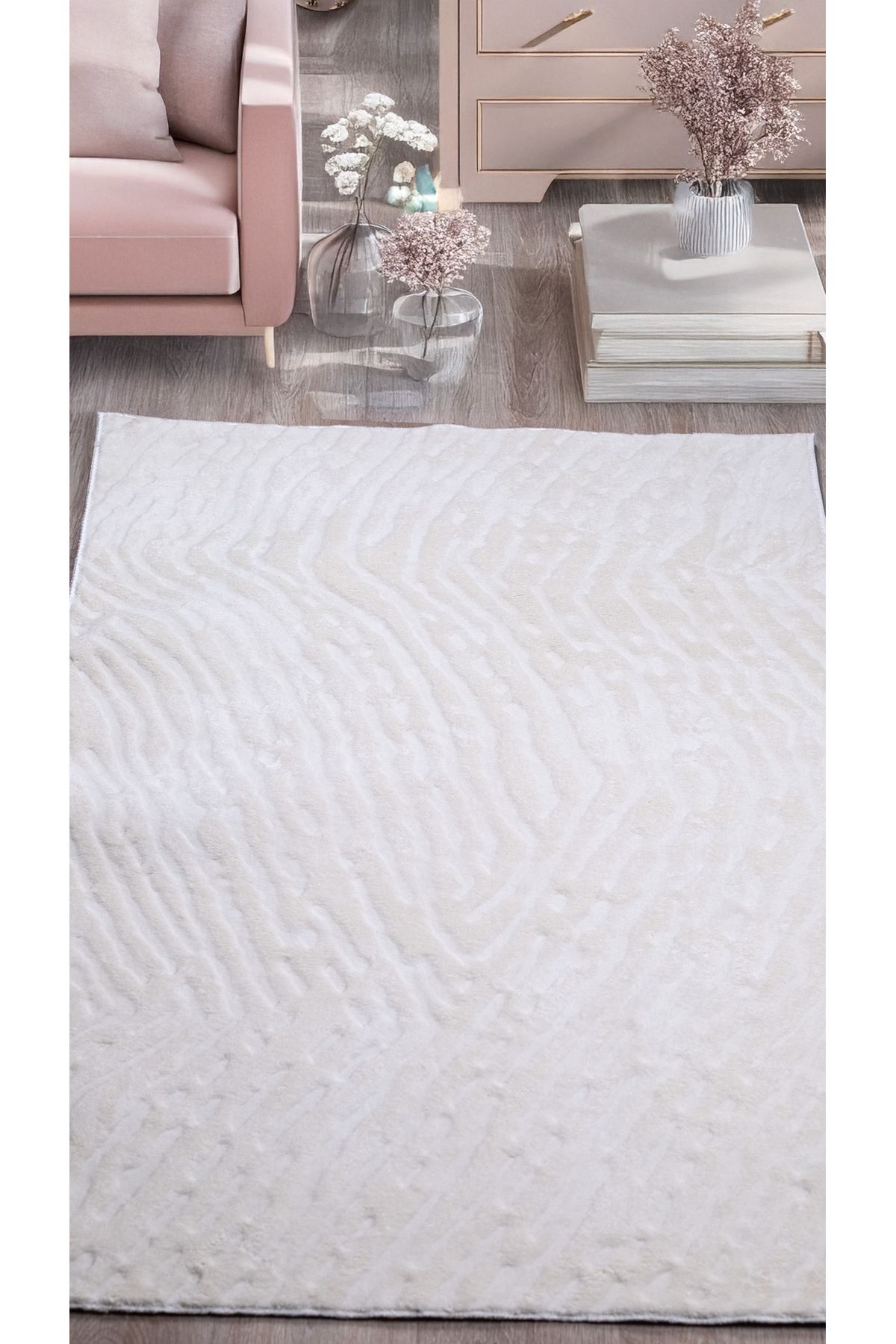 Halika Home Krem Rölyef Kaymaz Tabanlı Kabartmalı Makinada Yolluk Yıkanabilir Jel Halı Kilim