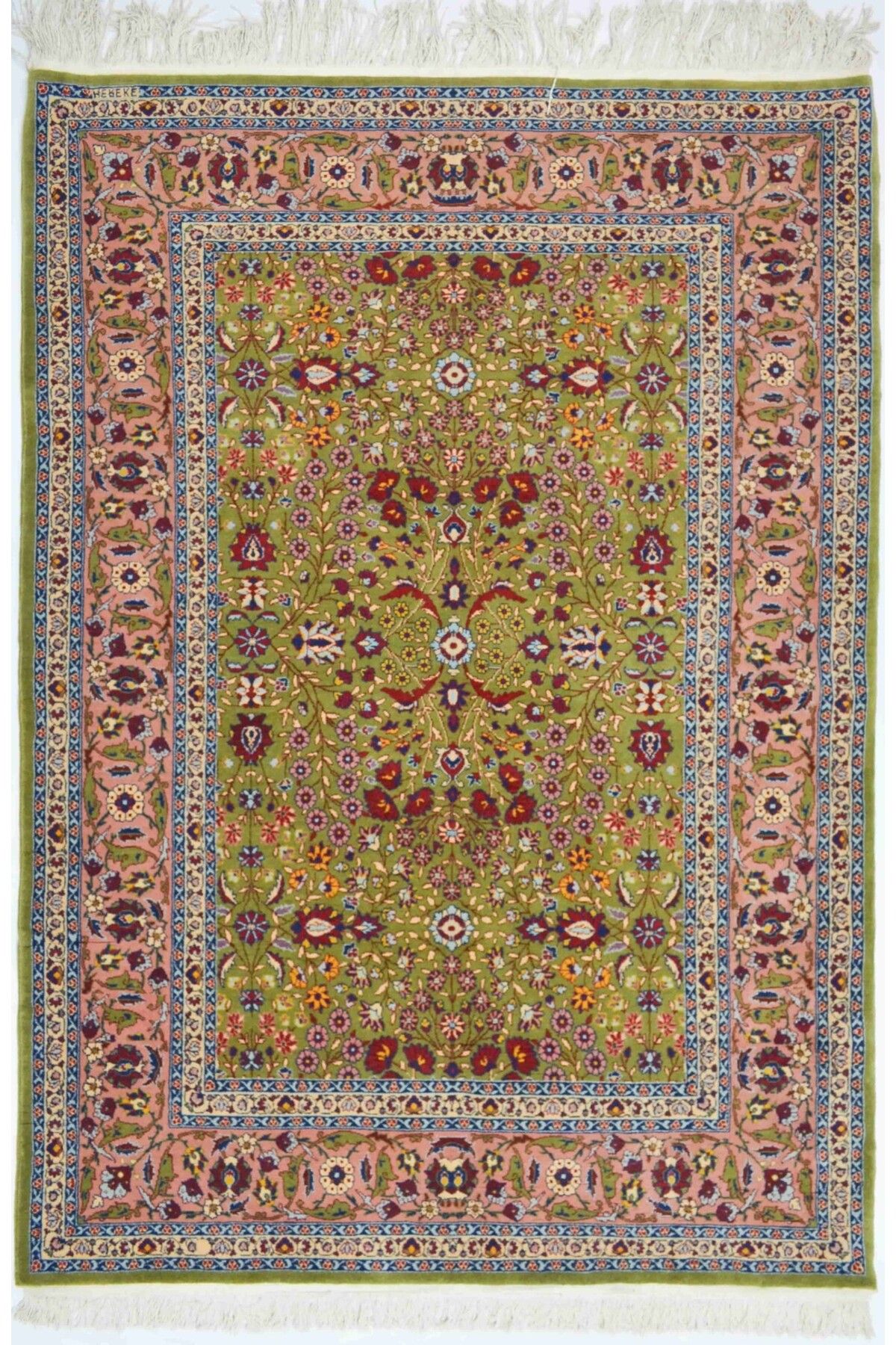 Handmade Yedi Dağın Çiçeği Desenli Pembe ve Yeşil Renk El Dokuma Hereke Halısı 138x204 cm (2.82 m²)