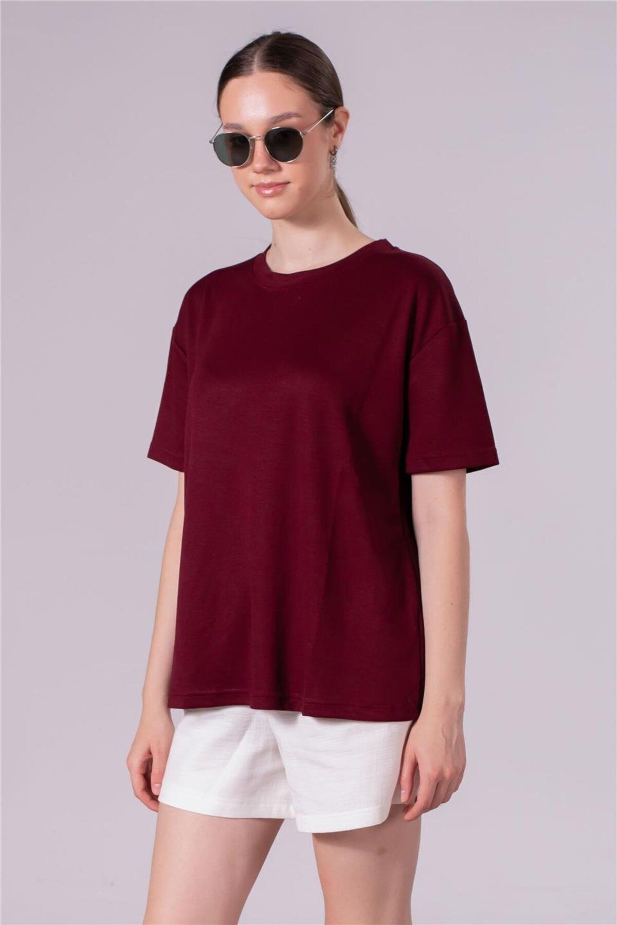 BARRELS AND OIL Bisiklet Yaka Modal T-Shirt - Bordo