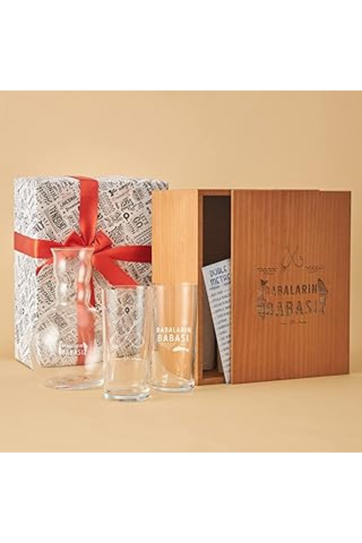 Mu Art Ahşap Babaların Babası Esprili Ahşap Kutulu Rakı Seti