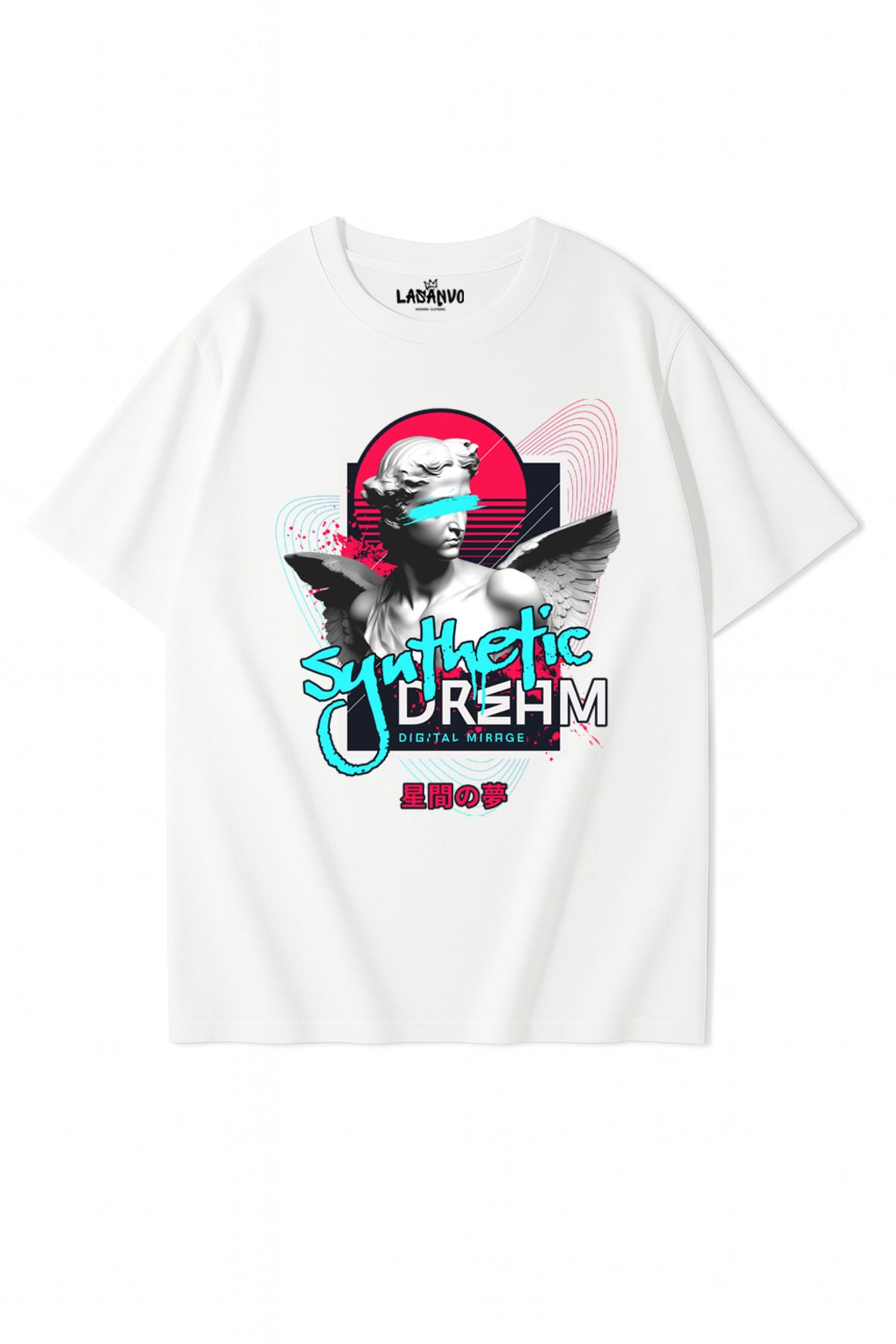 Lasanvo Unisex Oversize Synthetic Dream Neon Heykel Tasarımlı T-shirt