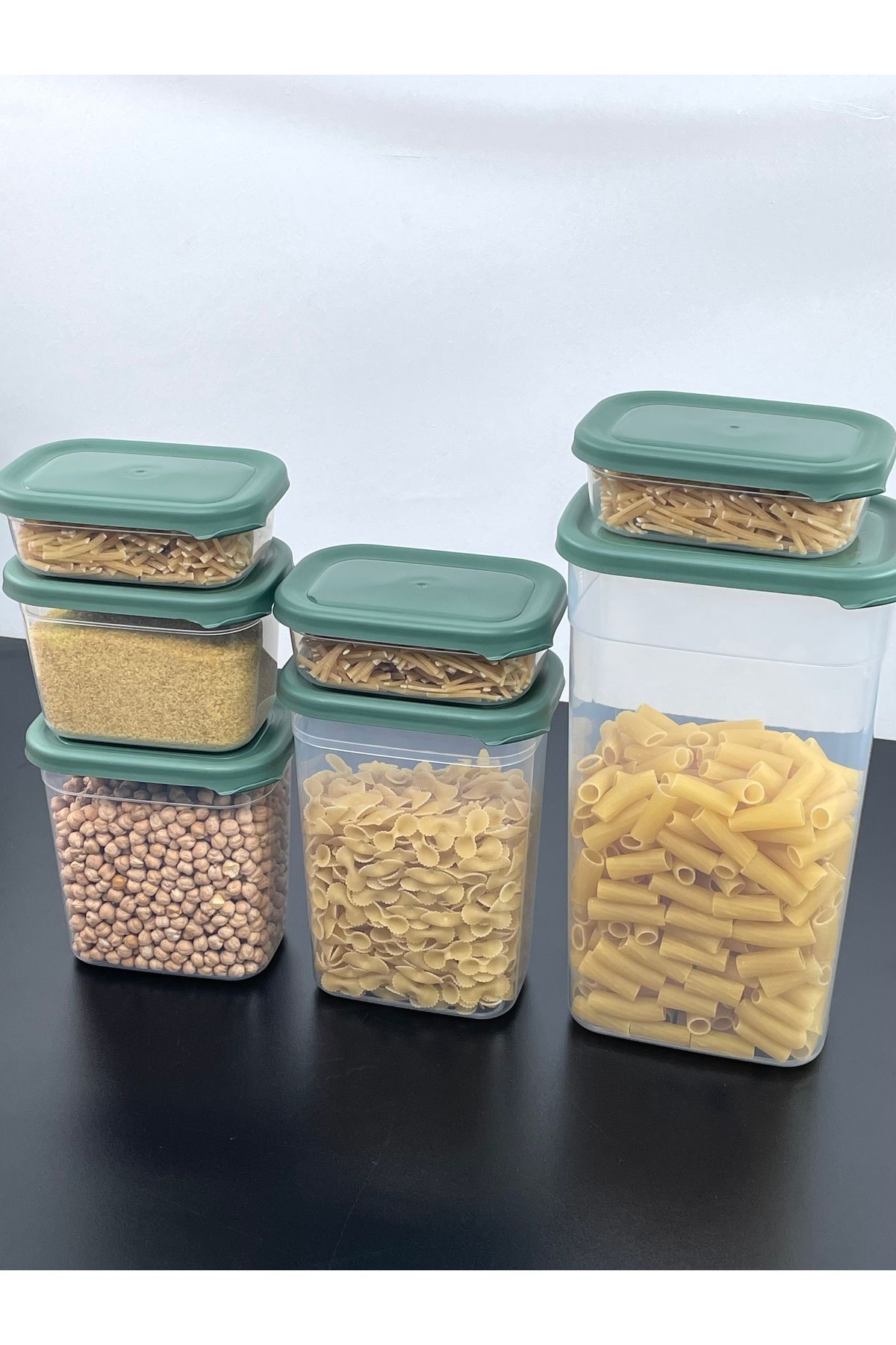 YzHome 7 Li Plastik Vakum Kapaklı Saklama Kabı Erzak Bakliyat Kavanoz Peggy Set 400-800-1150-1500-3200 ml