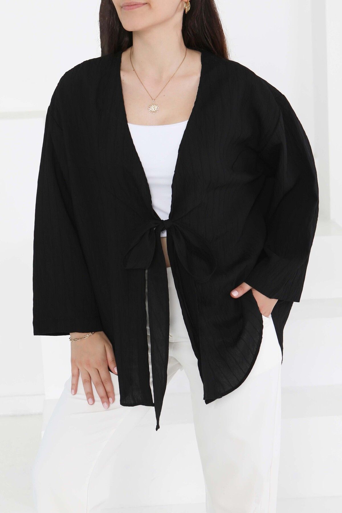 TOFİSA Bağlamalı Kimono Siyah - 27388