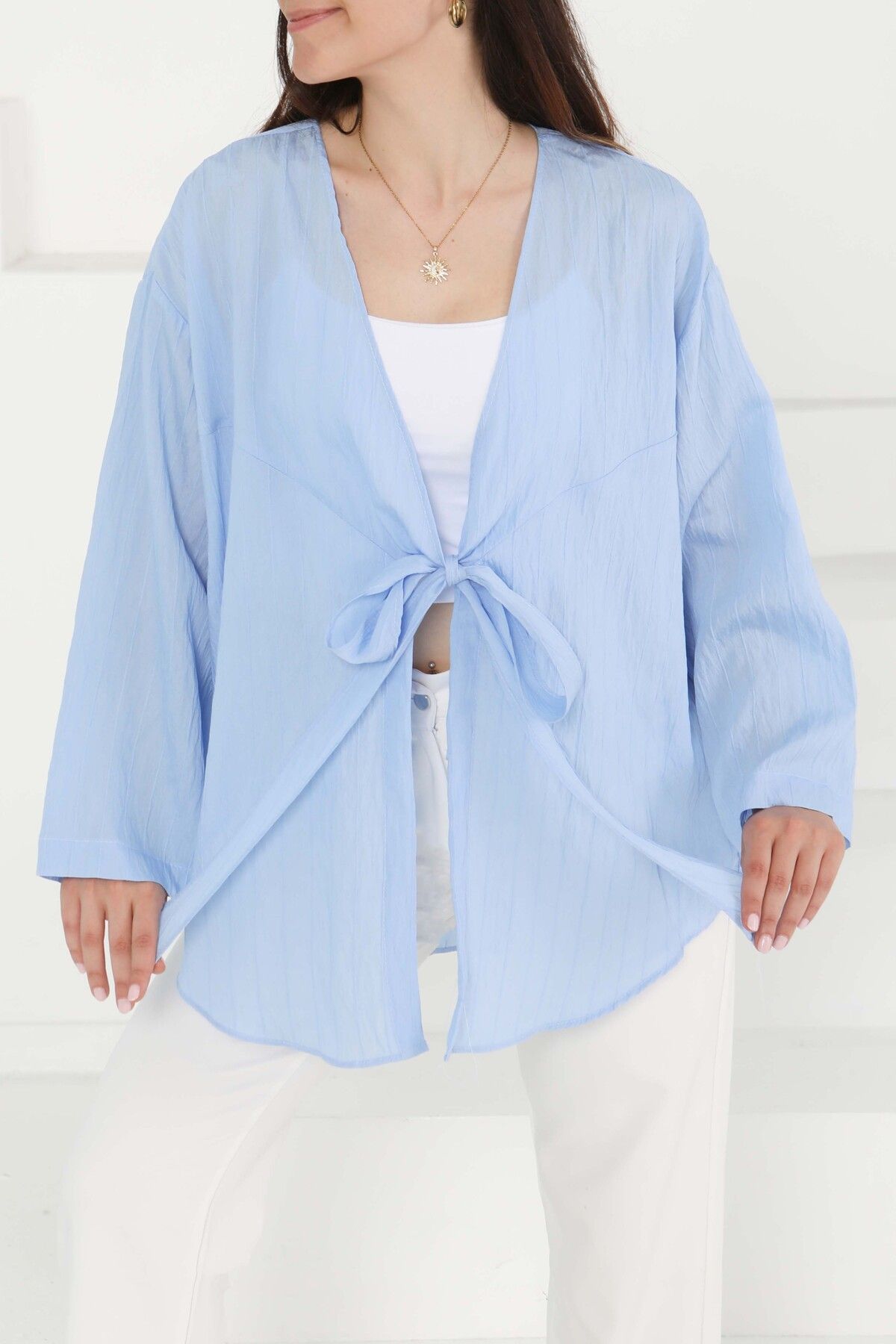 TOFİSA Bağlamalı Kimono Mavi - 27388