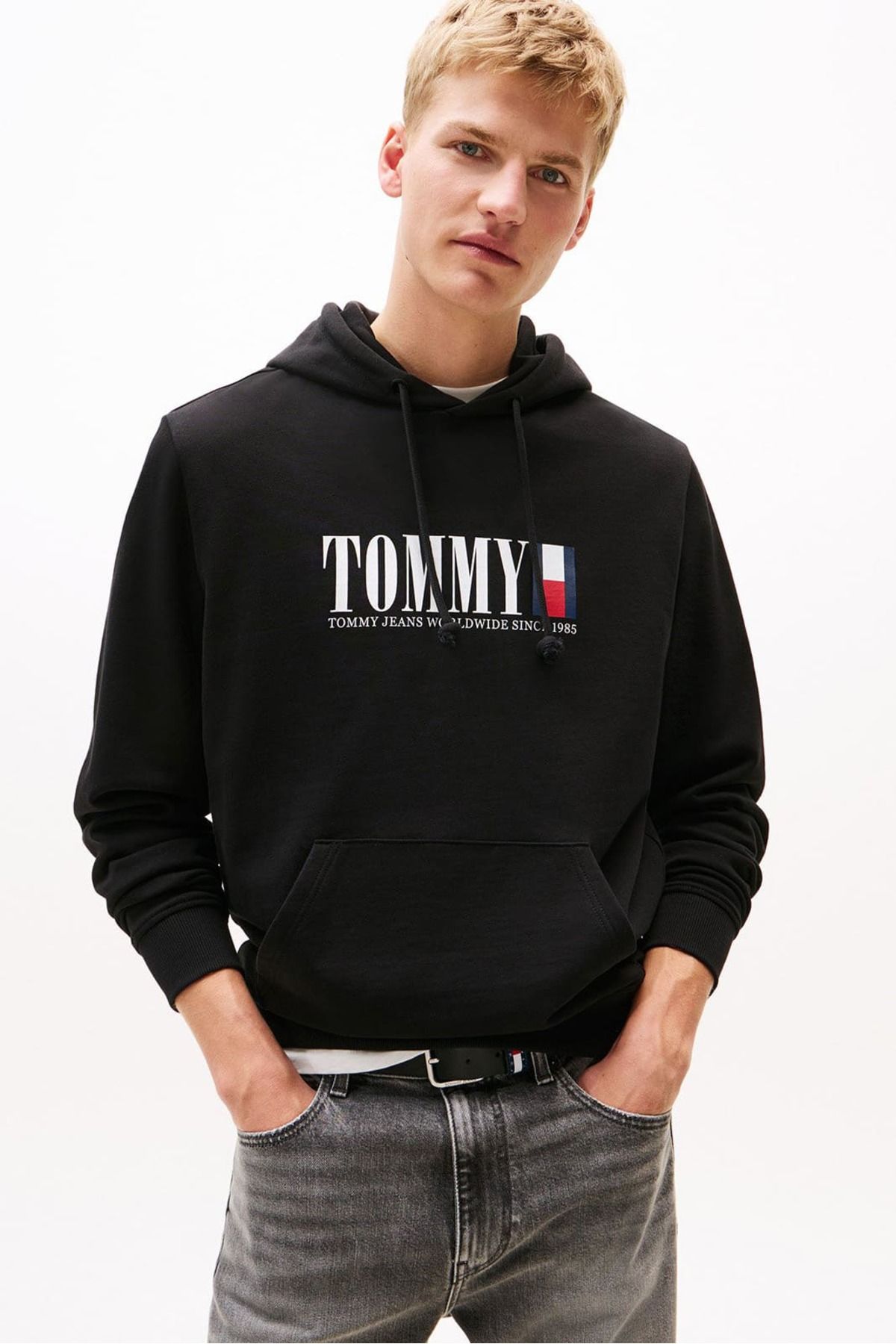 Tommy Hilfiger Erkek Regular Fit Kapüşonlu Grafik Logolu Sweatshirt - Siyah
