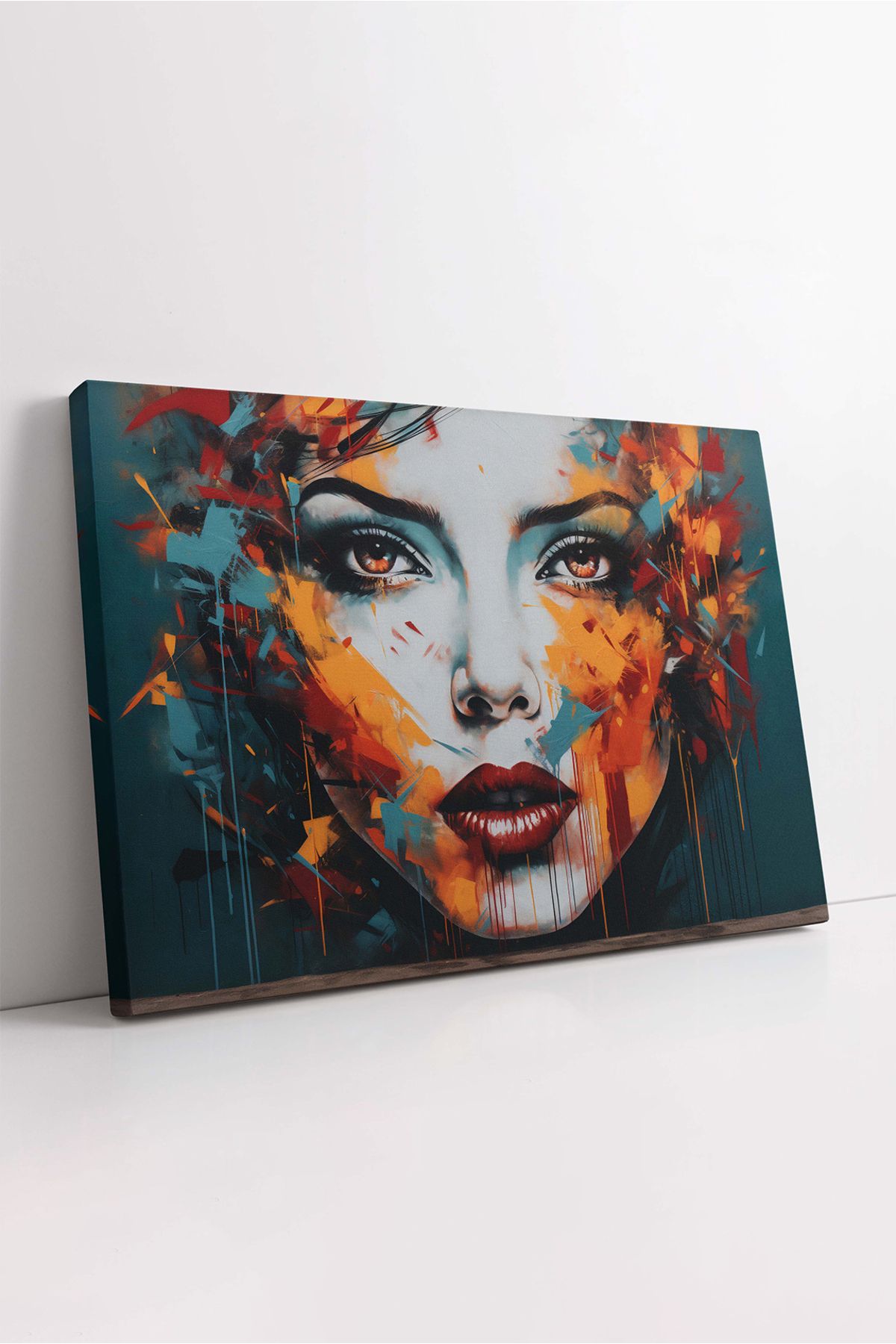 KOSS Dijital Kadın Yüzü PopArt Kanvas Tablo, İnsan Portresi Kanvas, Soyut Renkli Dekokratif Tablo, Premium Dekor