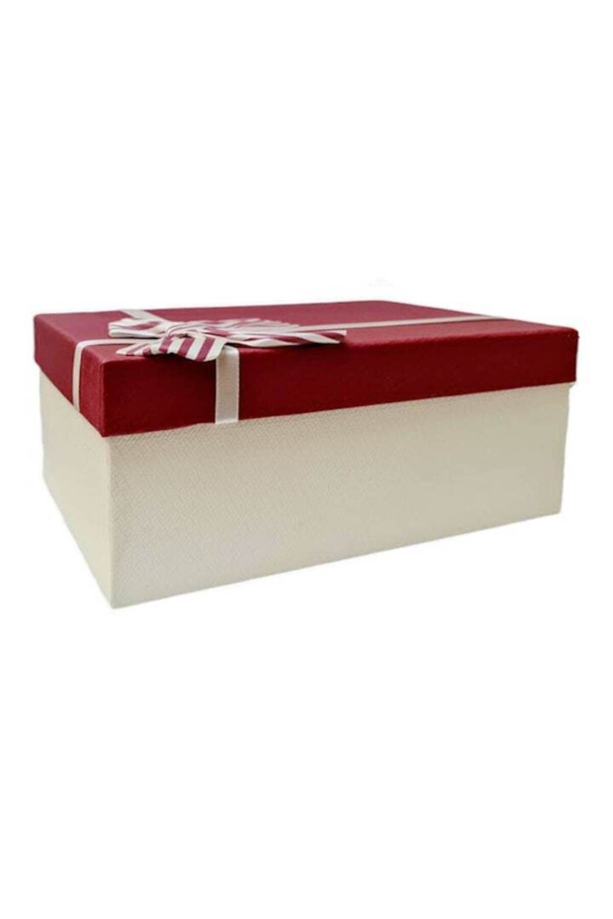 OEM-Set 3 gift boxes in rectangular shape, textile bow with stripes, beige with burgundy lid 17.5-22.5 c 3