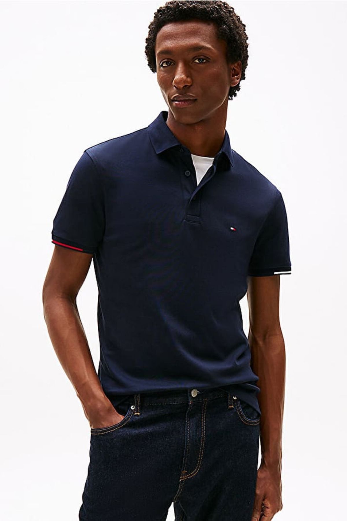 Tommy Hilfiger Erkek İnterlock Flagcuff Polo T-Shirt - Lacivert