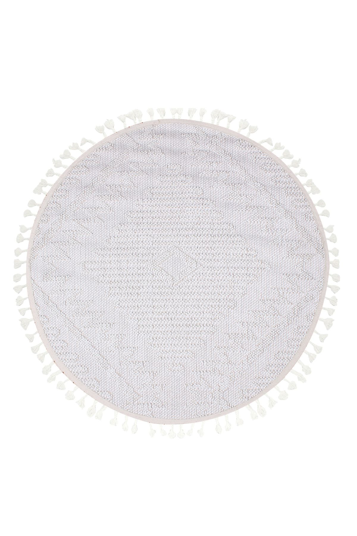Halıstores Bohem Yuvarlak Etnik Desenli Krem İskandinav Makine Halısı Bukle Bh 06