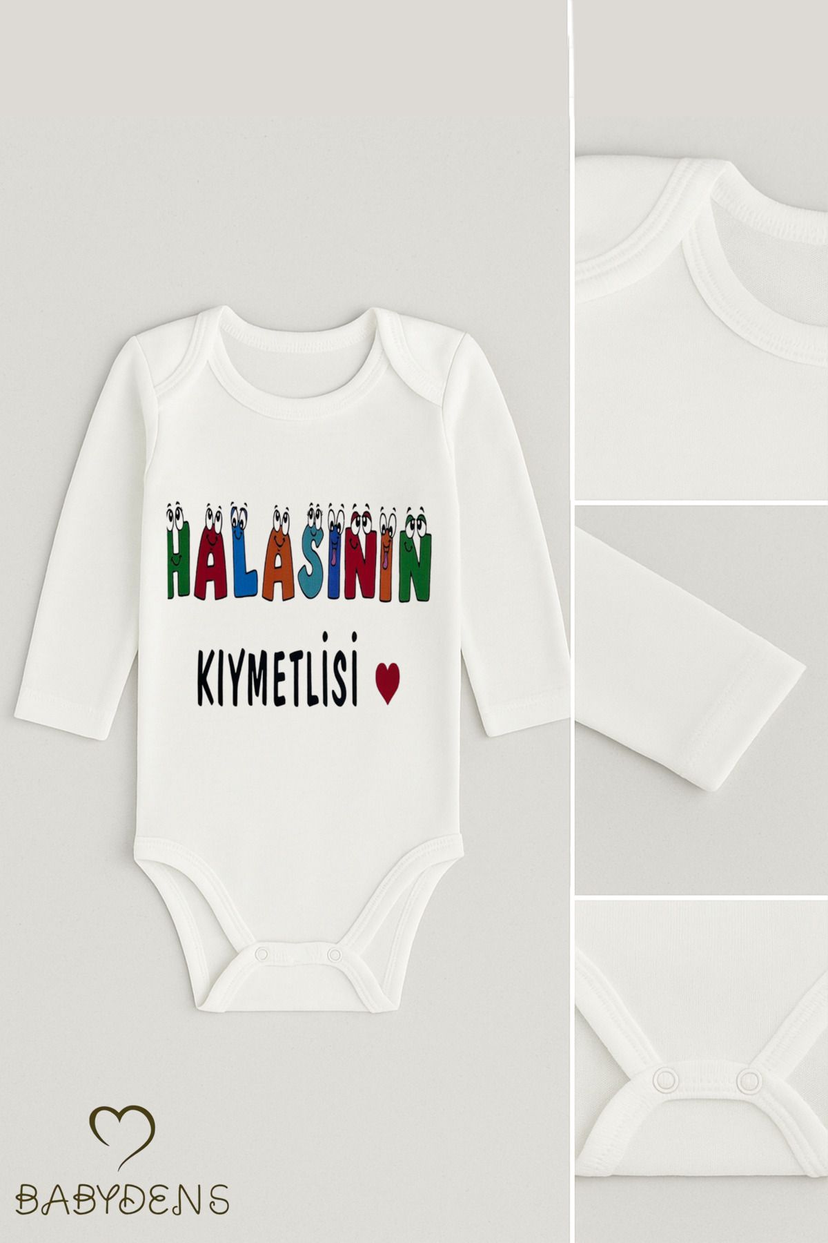 BABYDEN'S Halasının Kıymetlisi Yazılı Uzun Kollu Bebek Zıbını Pamuklu Bebek Body 0-24 Ay Çıtçıtlı, Rahat Kalıp