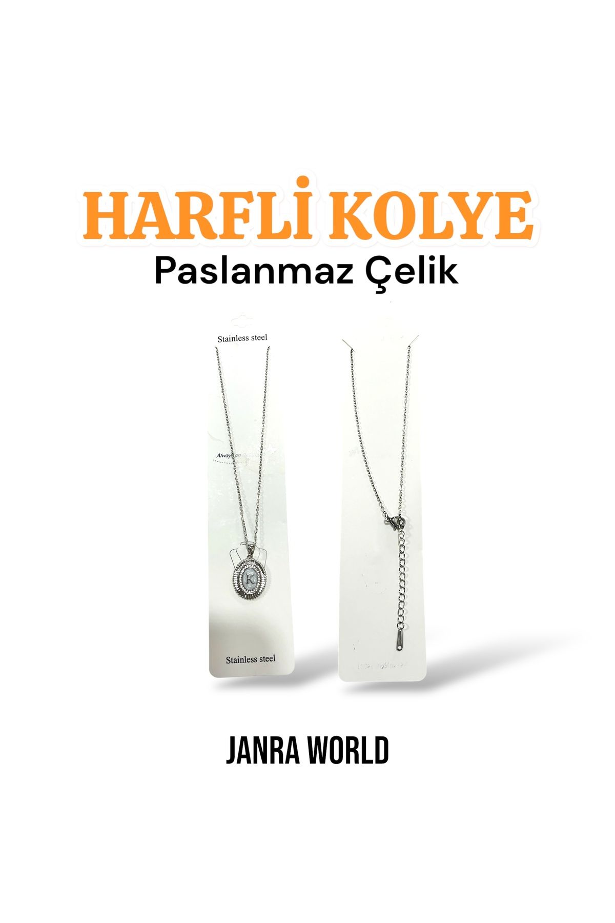 JANRA WORLD Harfli Model Çelik Kolye – Paslanmaz Çelik – Kadın Gold & Silver Renk Seçenekli HARFLİ KOLYE