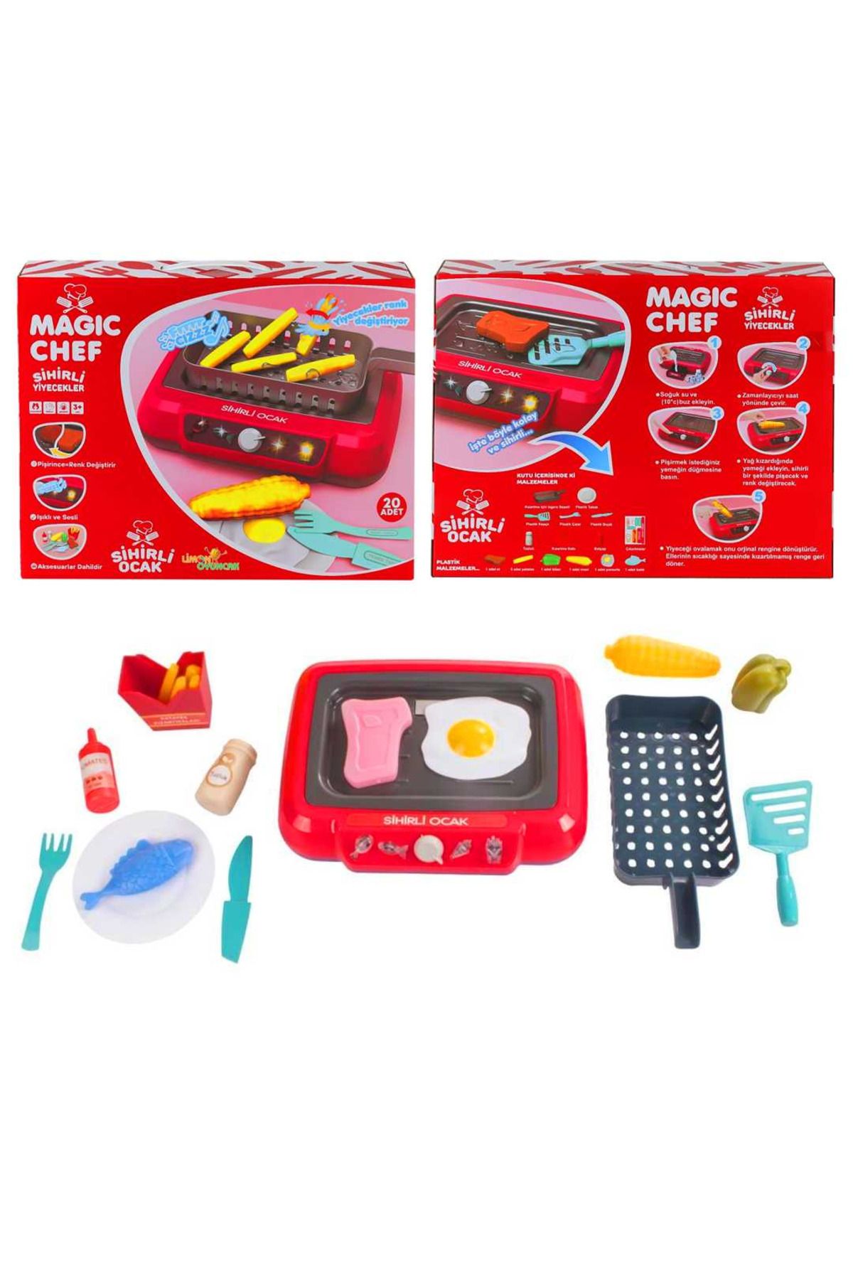 Art Tone LİMON MAGİC CHEF SİHİRLİ OCAK 2A550 BARBEKÜ SETİ IŞIKLI SESLİ 20 PARÇA 3+