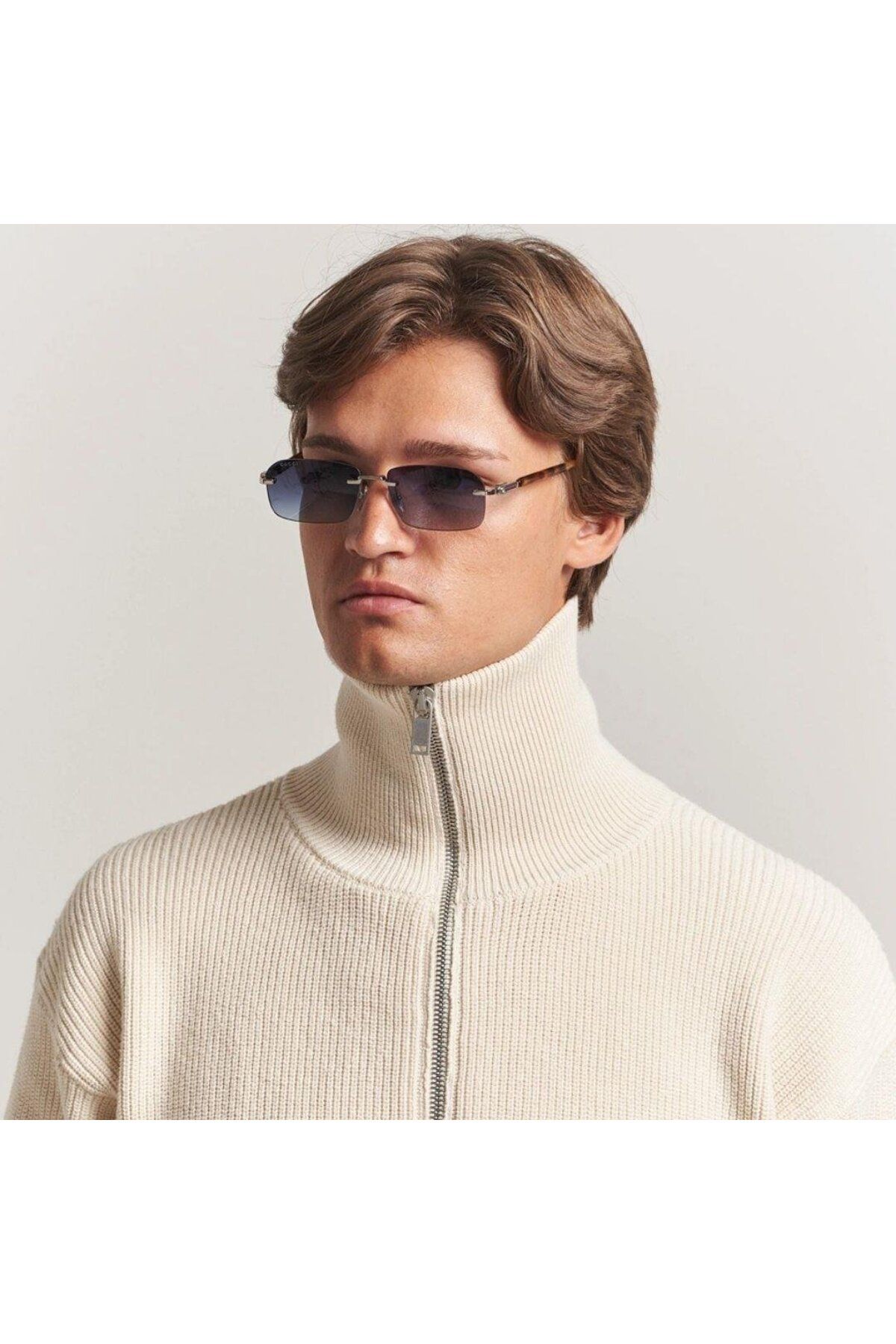 Gucci GG1221S 007 56-16 Unisex Güneş Gözlüğü – Lüks Metal Çerçeve, Dikdörtgen Tasarım, UV400 Koruma