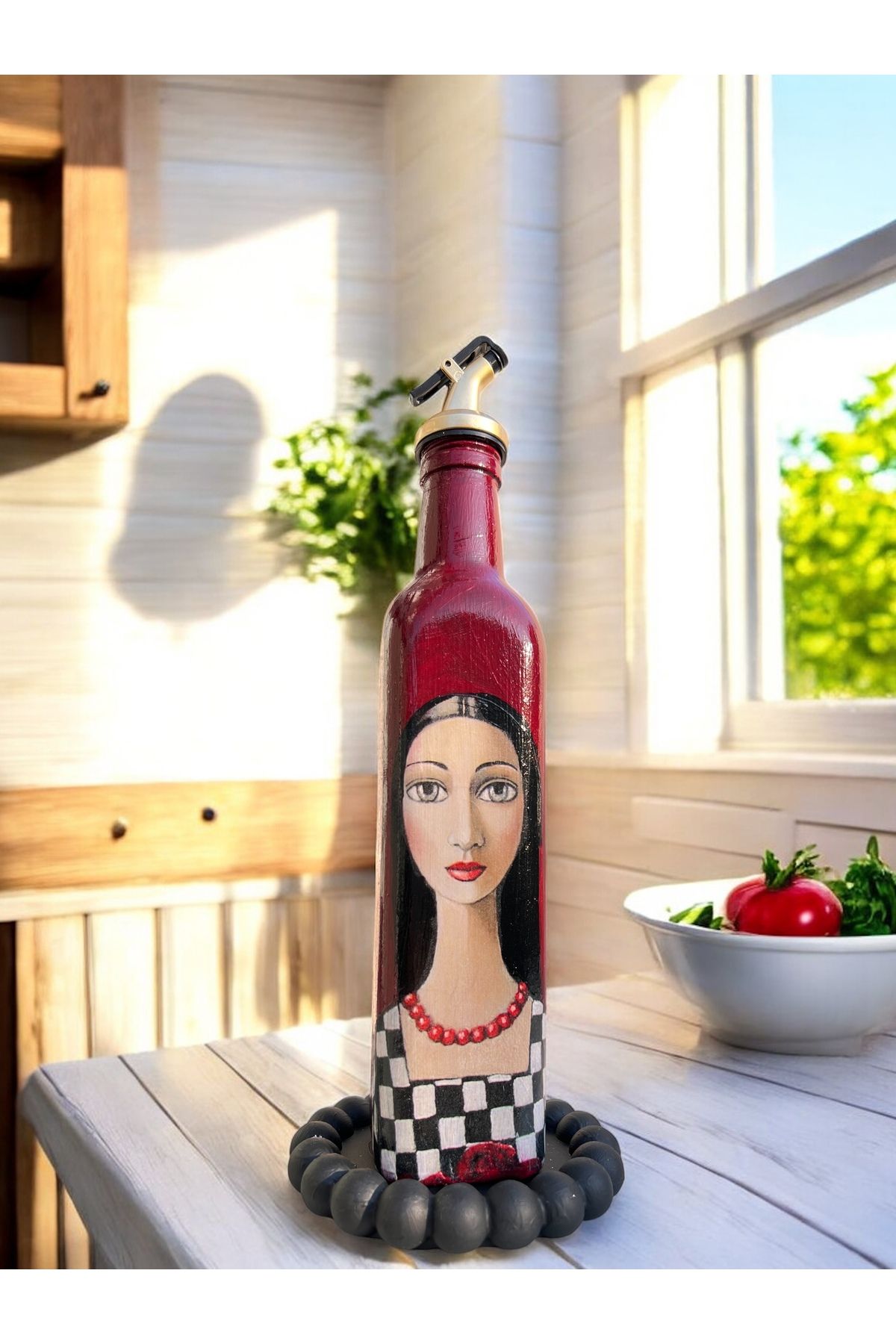Mes Reves 500 ML El Yapımı Kadın Portreli Cam Yağdanlık | Sosluk, Sirkelik, Mutfak & Sofra Aksesuarı, Yeşil