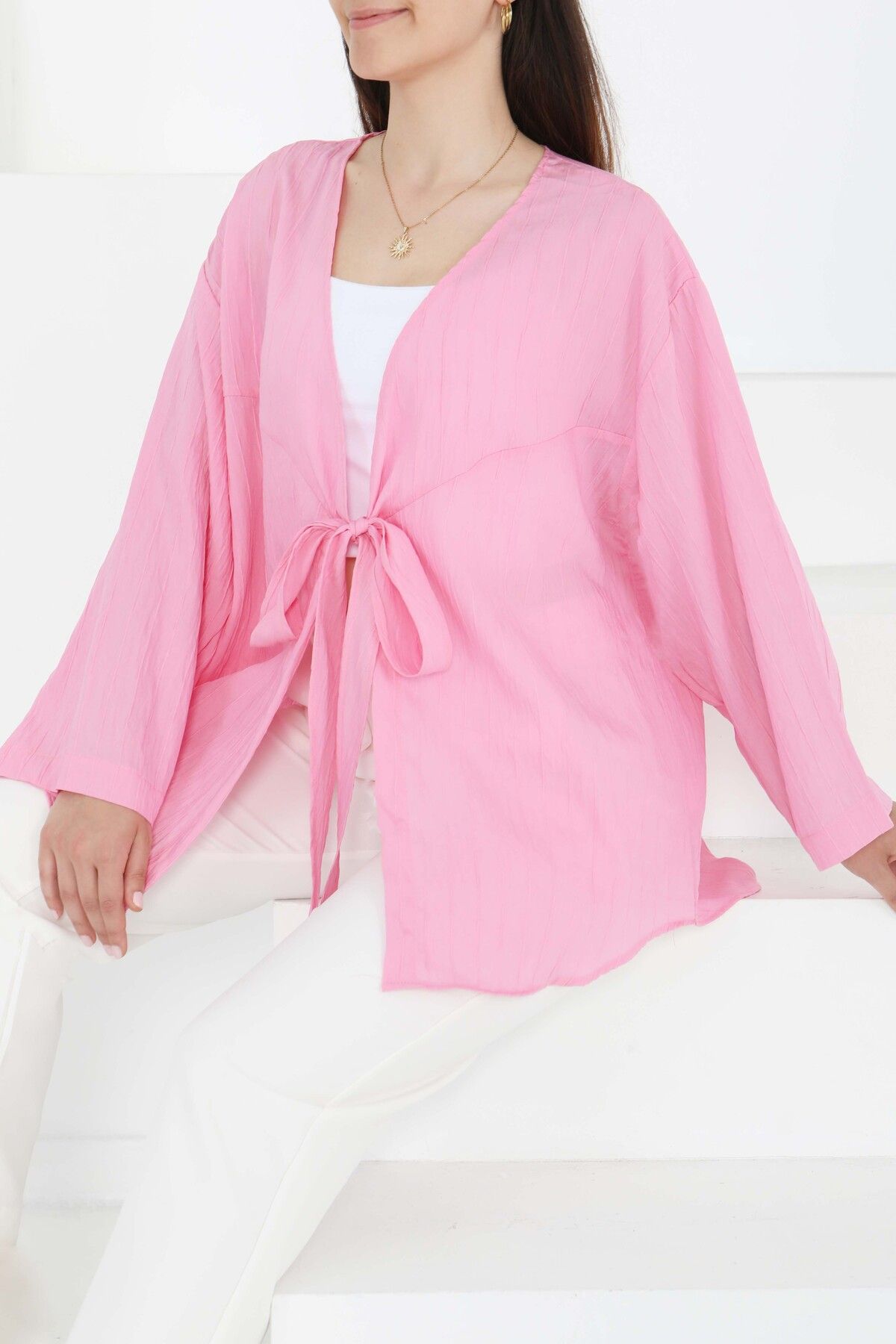 TOFİSA Bağlamalı Kimono Pembe - 27388