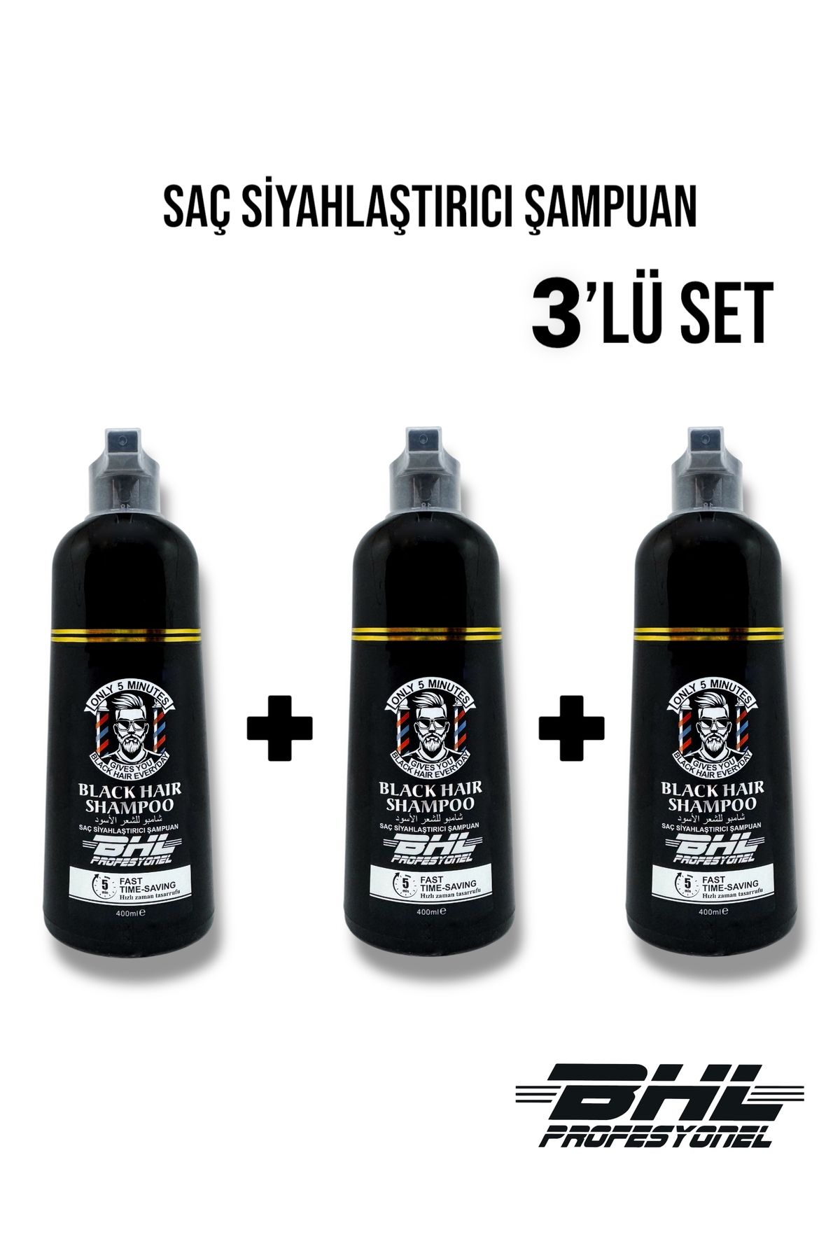 BHL Profesyonel Siyahlaştırıcı Soft Şampuan Doğal Siyahlar için ÜÇLÜ SET / Saç Sakal 400ml. X 3 Adet (1200 ml.)