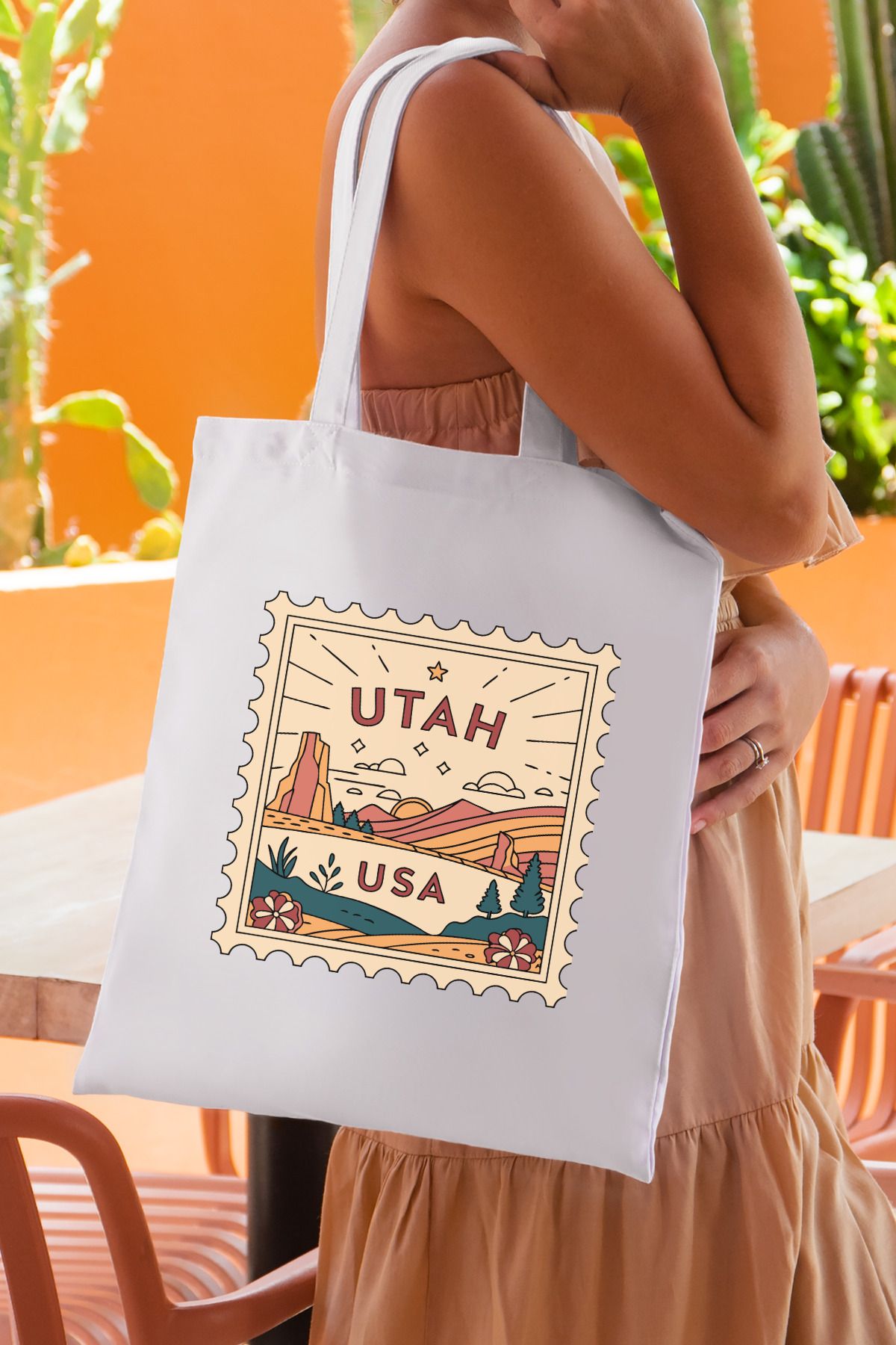 SevindirenŞeyler Utah USA Baskılı Bez Çanta Plaj Çantası Tote Bag - Sevindiren Şeyler