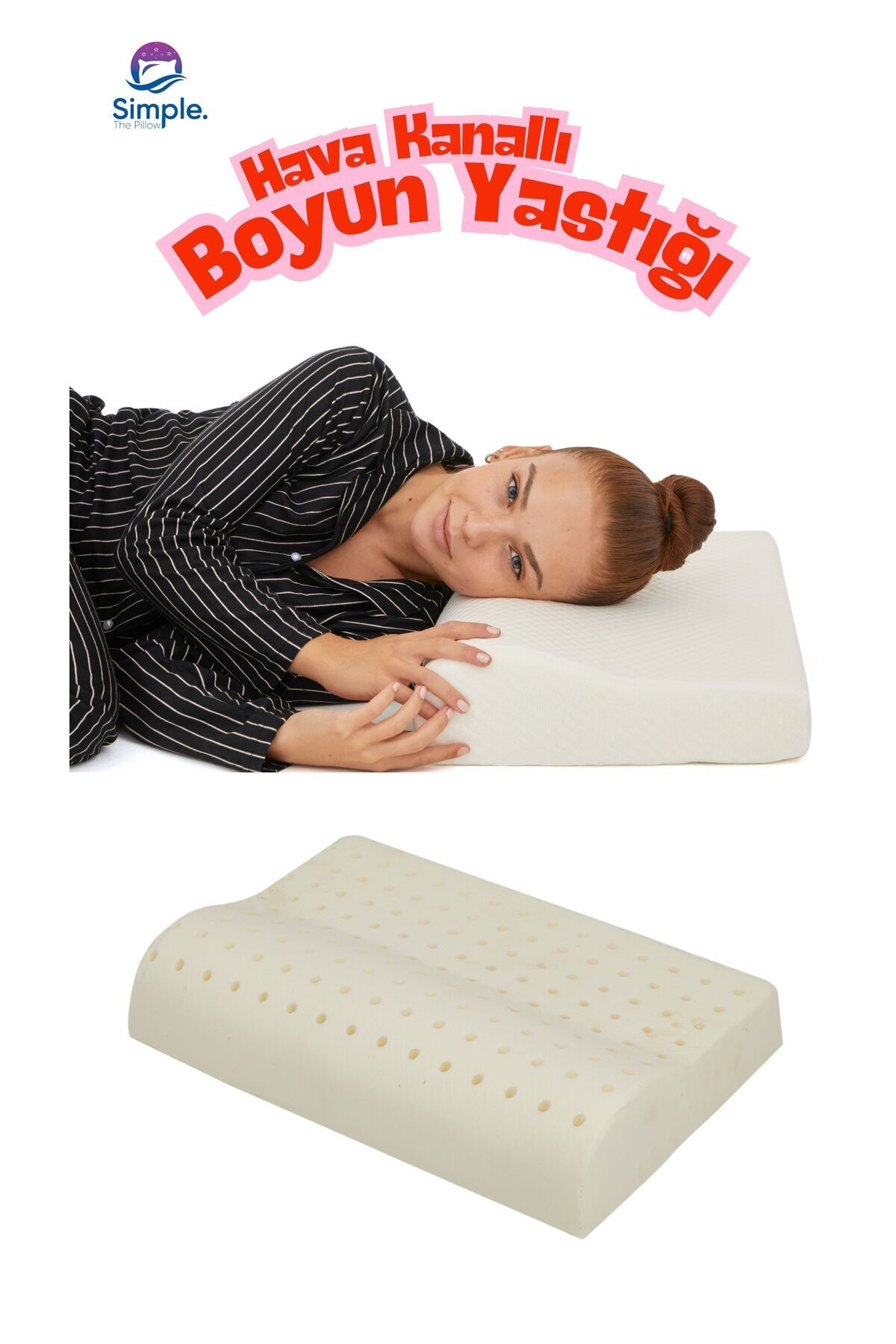 Simple. The Pillow Hava Kanallı Visco Boyun Destek Yastığı 60*40*11 cm . Büyük Boy Ortopedik Yastık