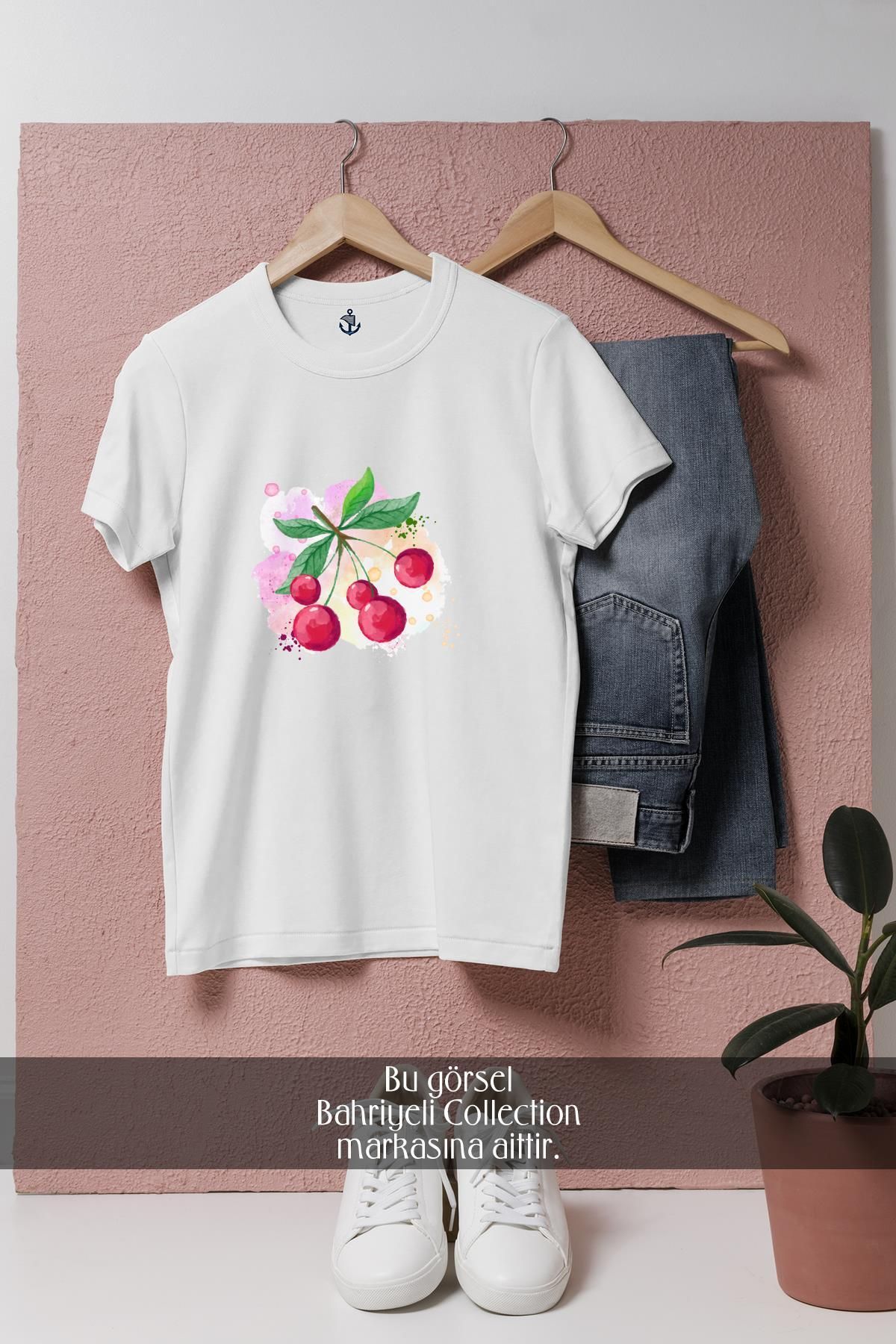 Bahriyeli Collection Oversize Renkli Kiraz Cherry Tasarımlı Unisex T-Shirt