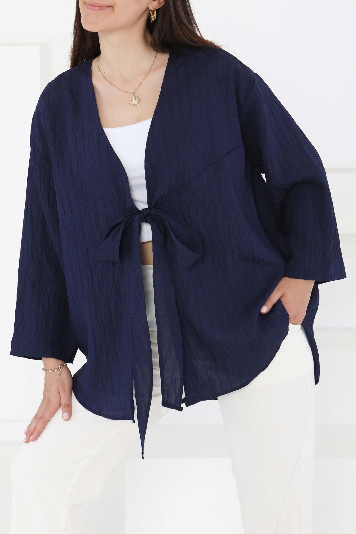 TOFİSA Bağlamalı Kimono Lacivert - 27388