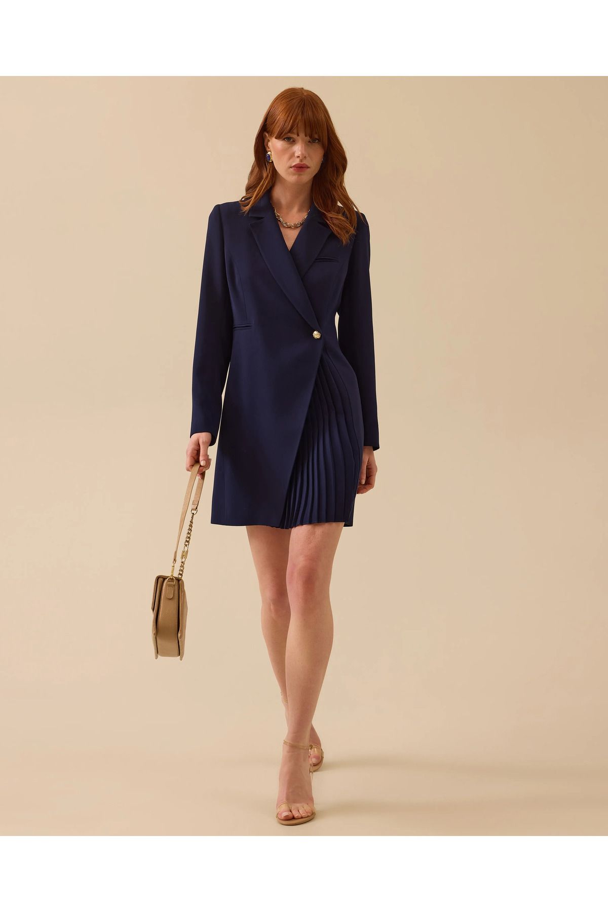 SEÇİL-Single Button Long Jacket with Pile Detail 2