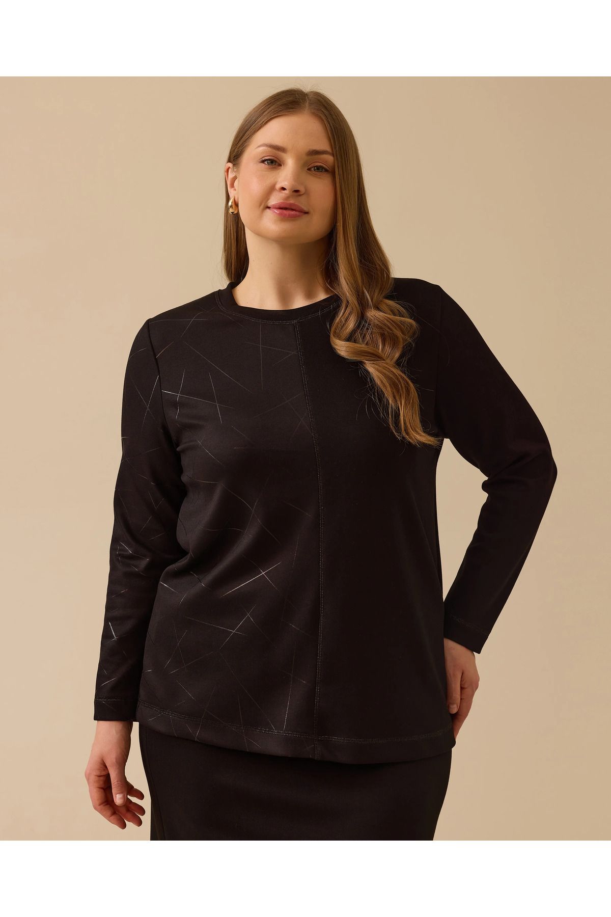 Gala-Xi Büyük Beden Desen Detaylı Sweatshirt