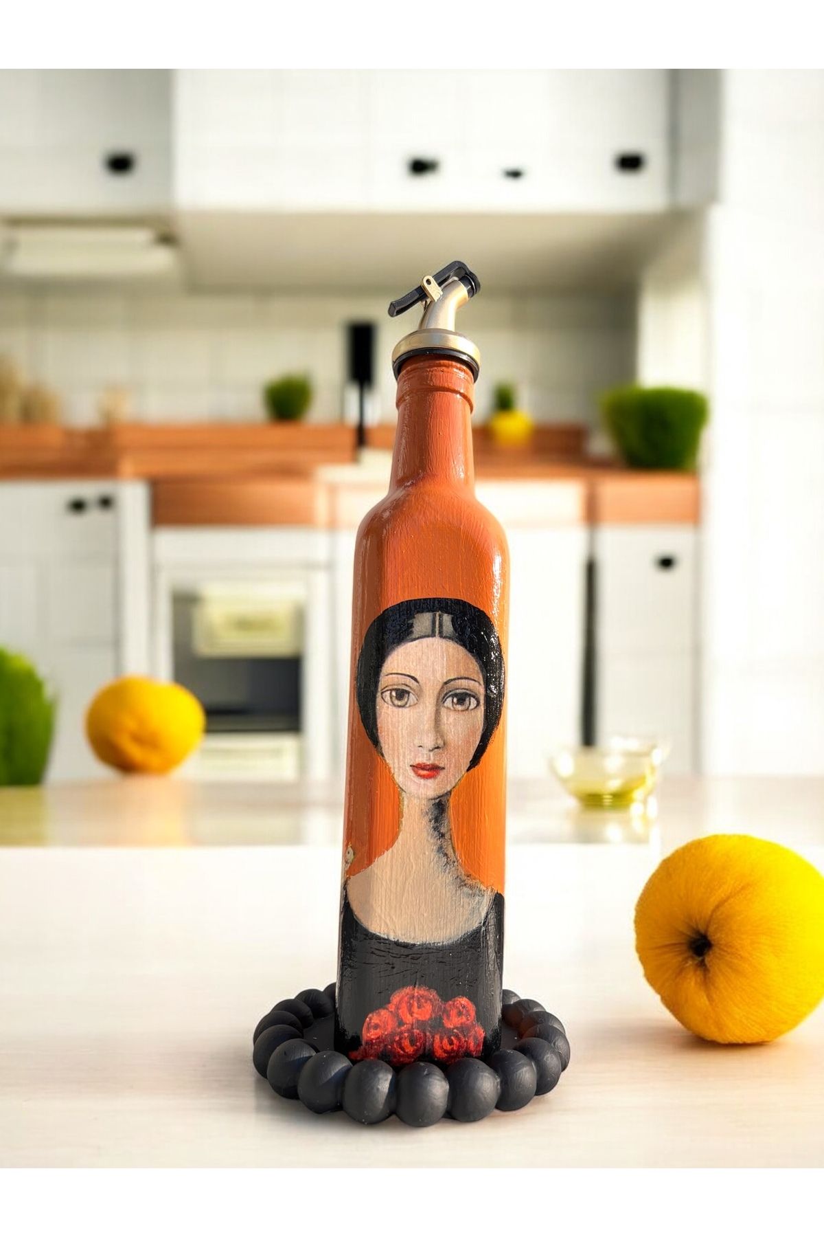 Mes Reves 500 ML El Yapımı Kadın Portreli Cam Yağdanlık | Sosluk, Sirkelik, Mutfak & Sofra Aksesuarı, Yeşil