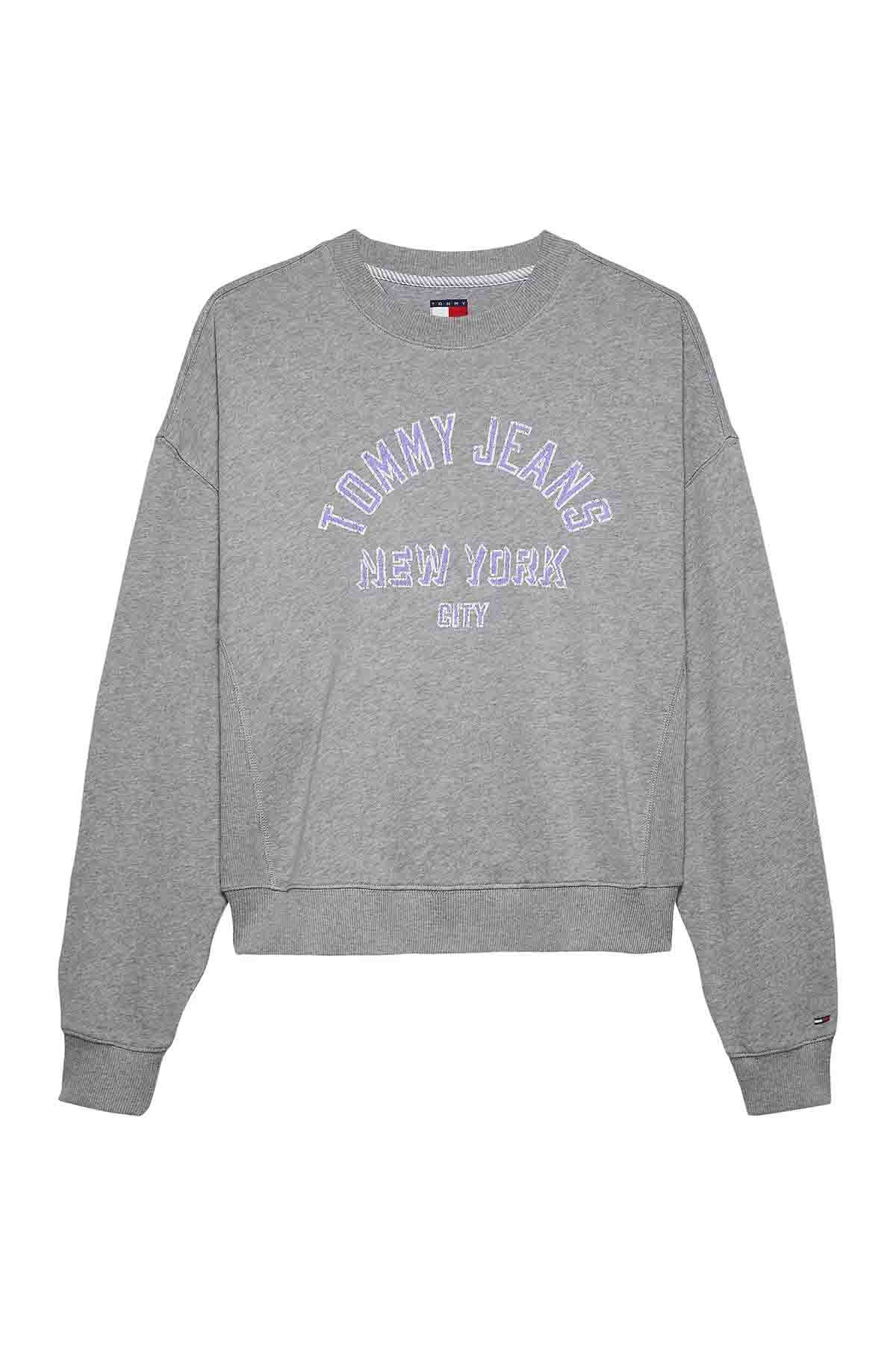 Tommy Hilfiger Kadın BXY Varsity Overdye Bisiklet Yaka Sweatshirt - Gri
