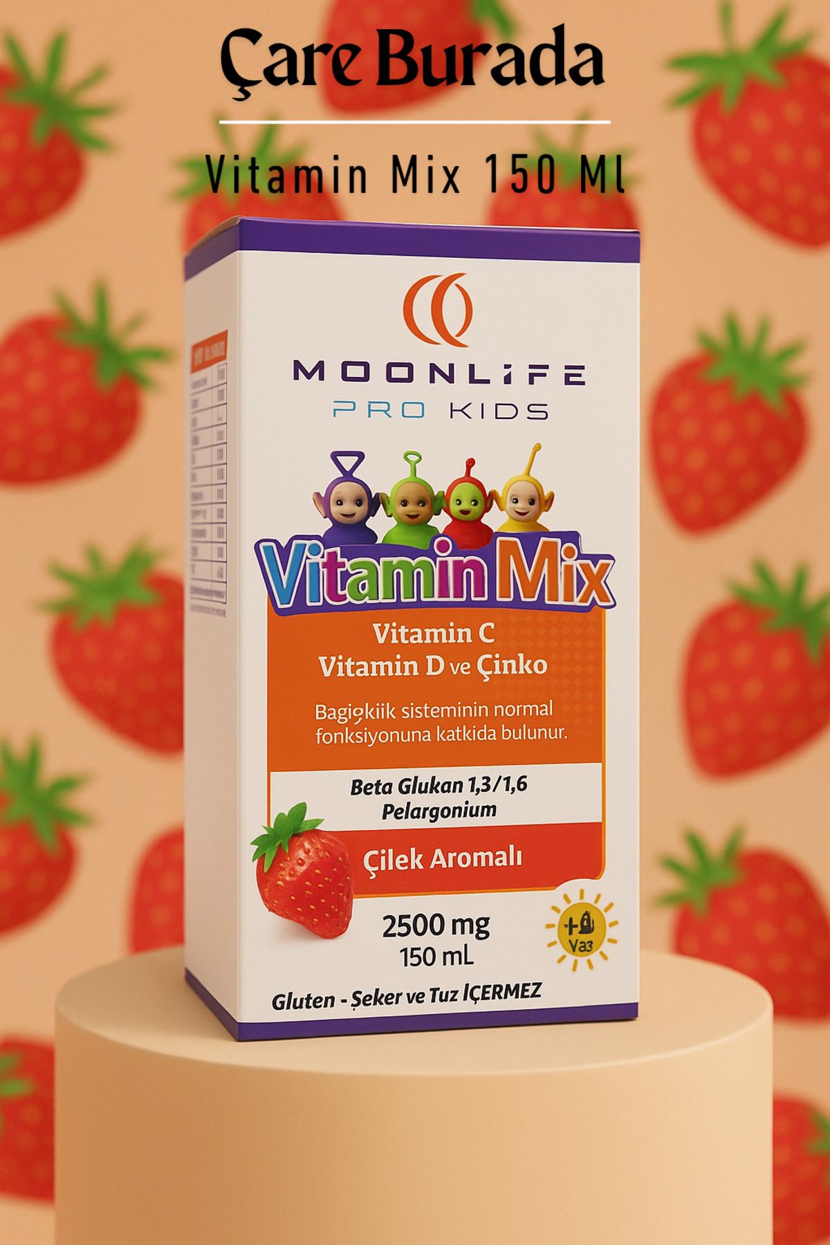 Çare Burada Moonlife - Çilek Aromalı Vitamin Mix 150 Ml (Çinko & Vitamin C & Vitamin D)