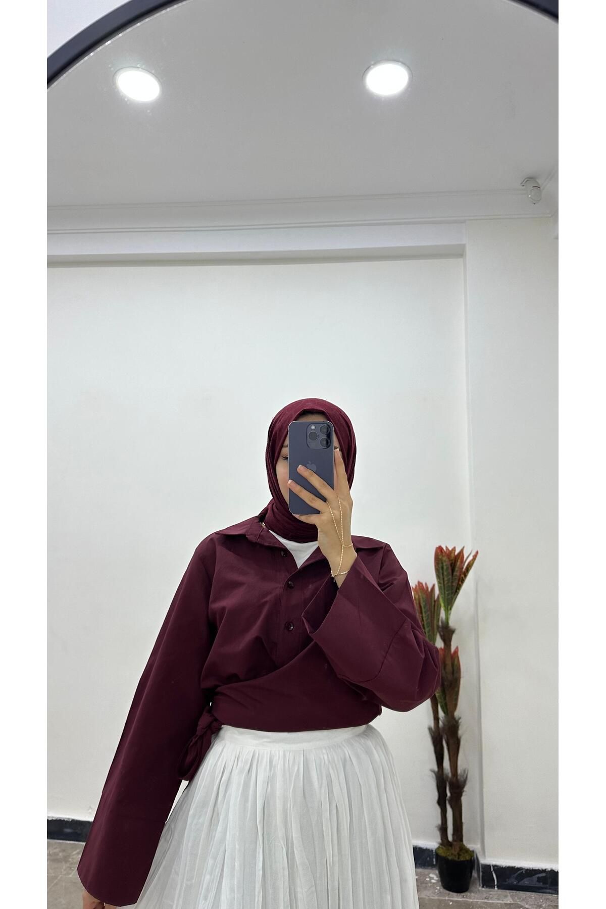 MODA Kraş detaylı bordo gömlek