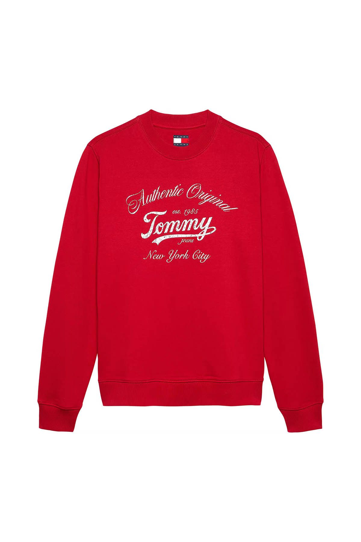 Tommy Hilfiger Kadın Essential Logo Regular Bisiklet Yaka Sweatshirt - Kırmızı