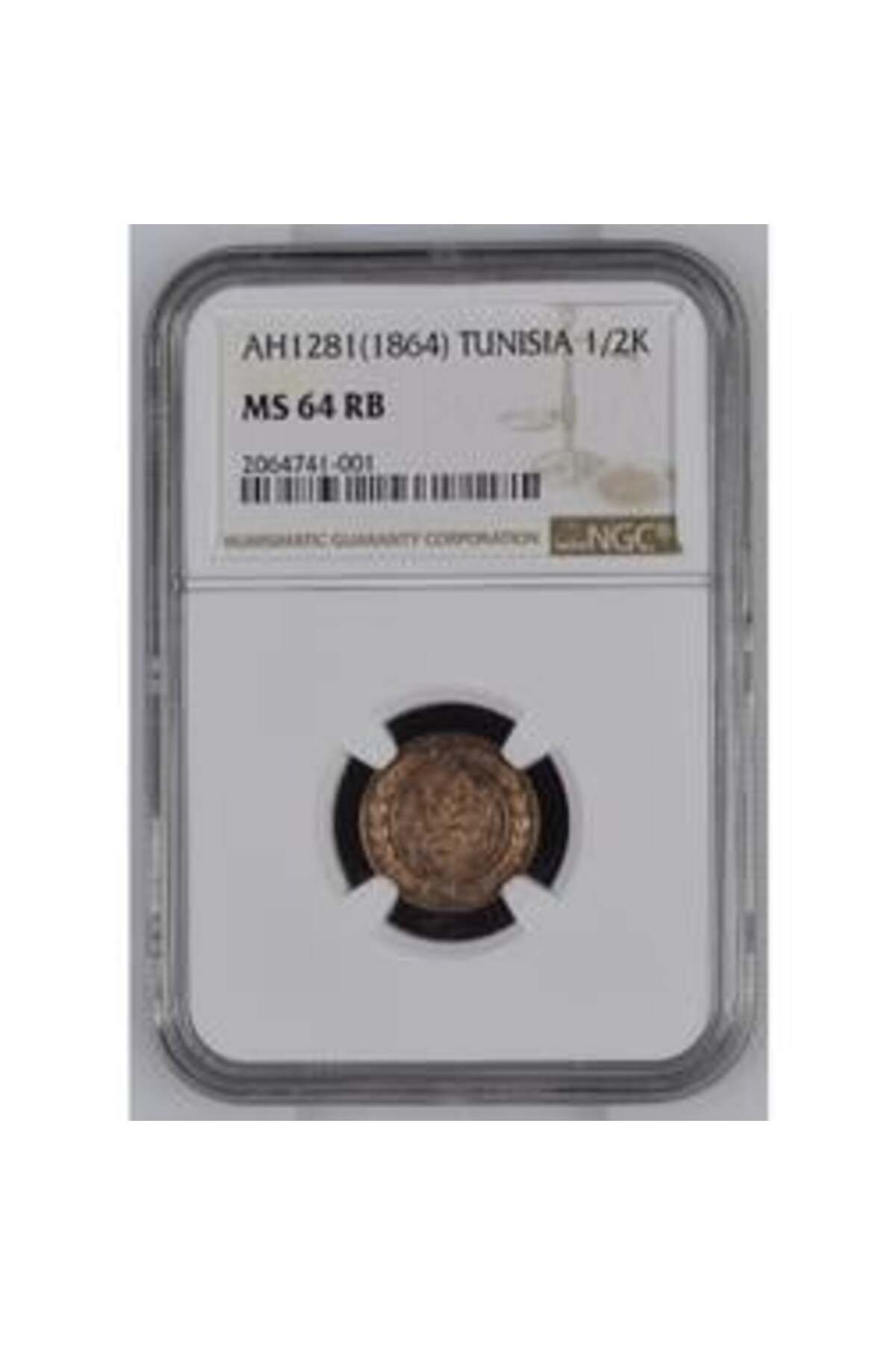 Lidya Koleksiyon Sultan Abdülaziz Tunus 1281 Bakır 1/2 Harube - ÇİL - NGC MS64 RB