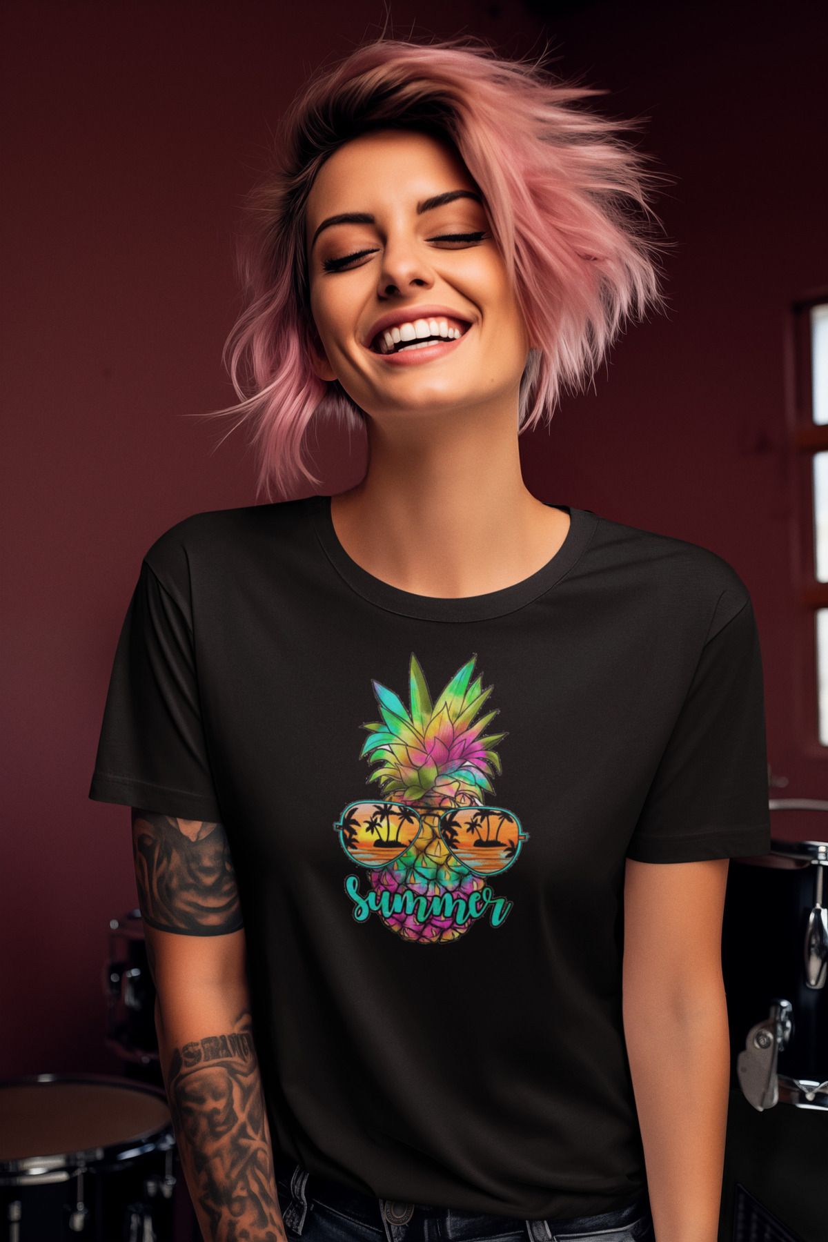 MAGORS STIL-X SUMMER TIME TEMALI BİSİKLET YAKA %100 PAMUKLU KADIN TSHIRT