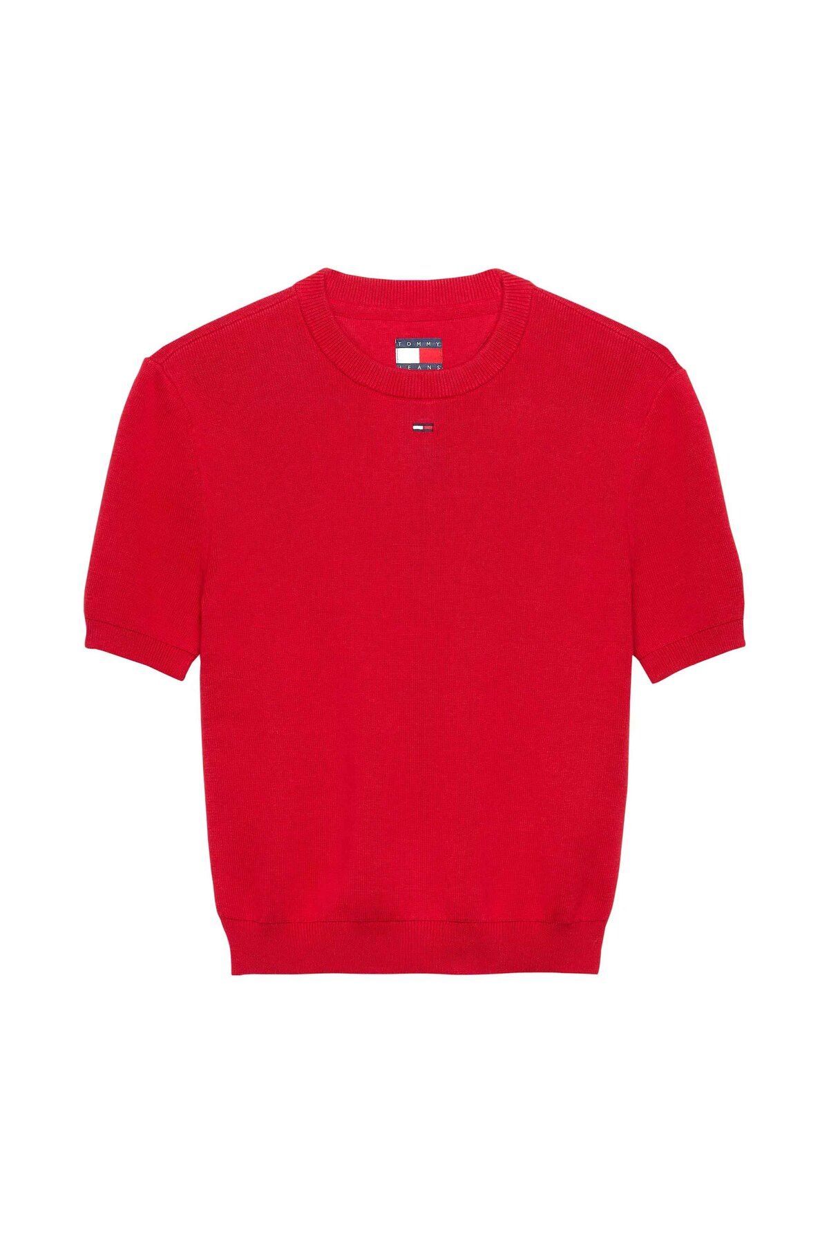 Tommy Hilfiger Kadın Kısa Kollu TJW Essential Triko Kazak- Kırmızı