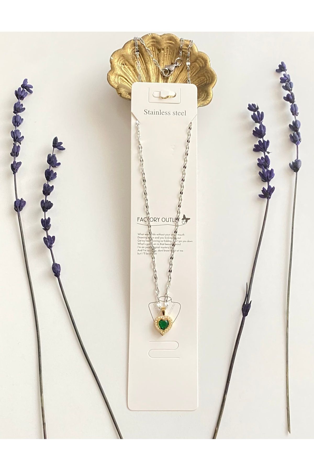 Style Accesories Gümüş Zincirli Gold Kalpli Çelik Kolye