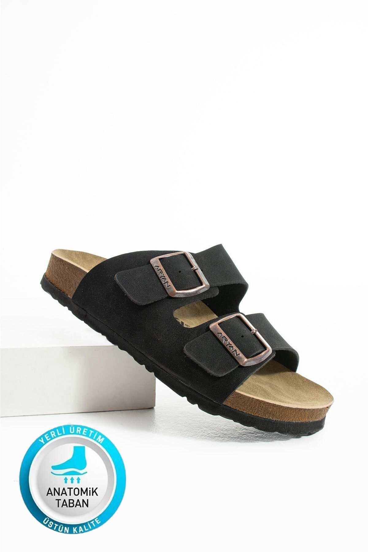 AlbiShoes Mikanos Unisex Anatomik Eva Taban Comfort Çift Bantlı Tokalı Günlük Rahat Erkek Terlik