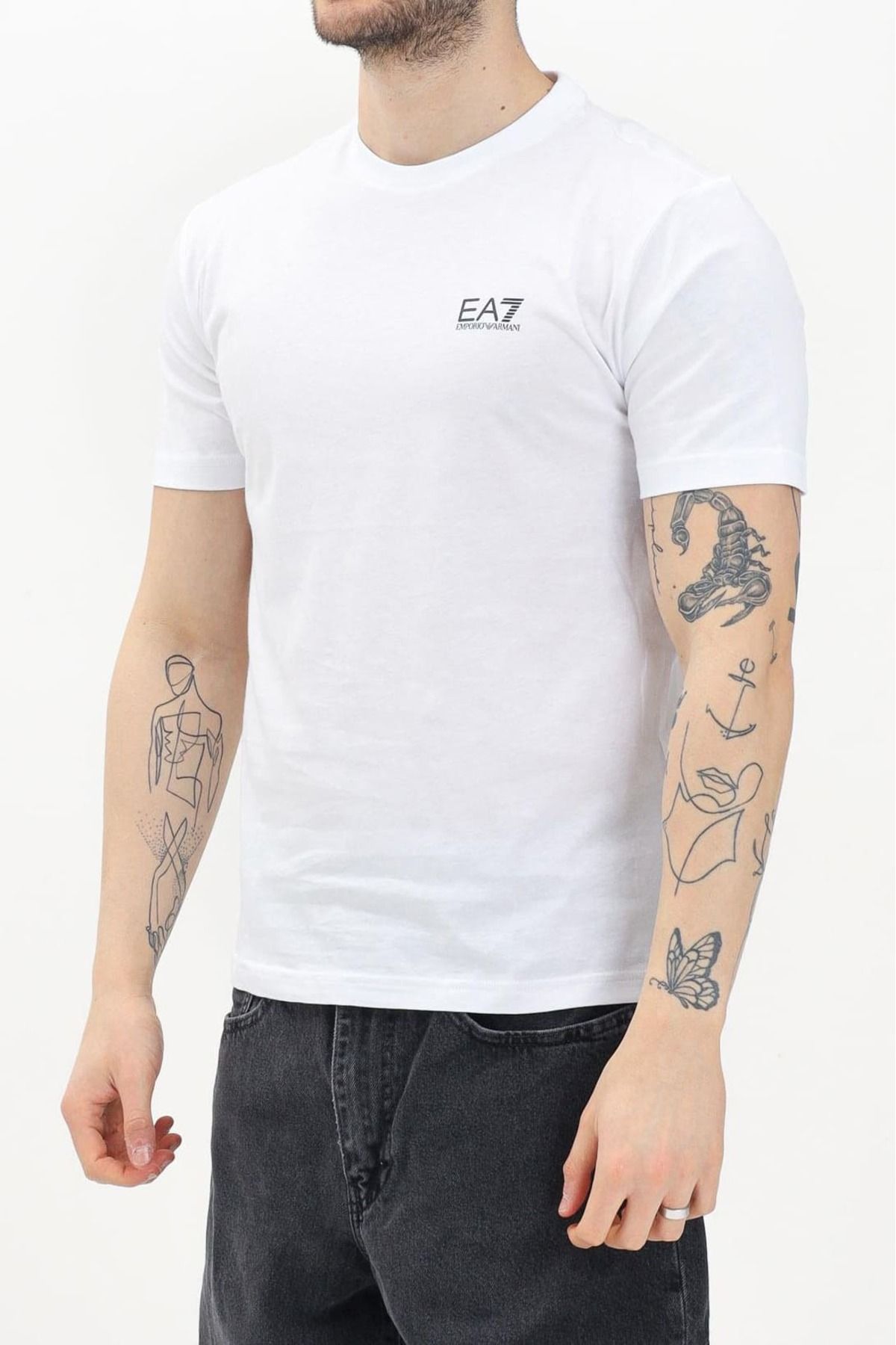 EA7 Erkek Bisiklet Yaka T-Shirt - Beyaz