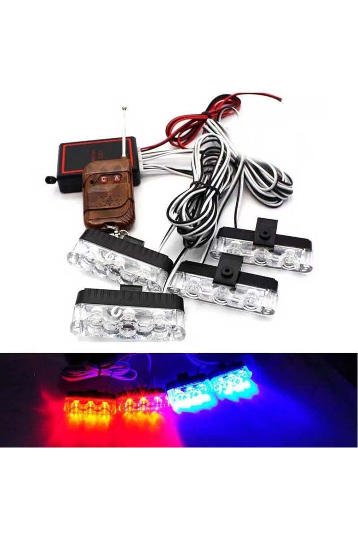 divendi-ro-Set of 4 red-blue LED warning lights for grid, strobe functions, 36W, 12V 4