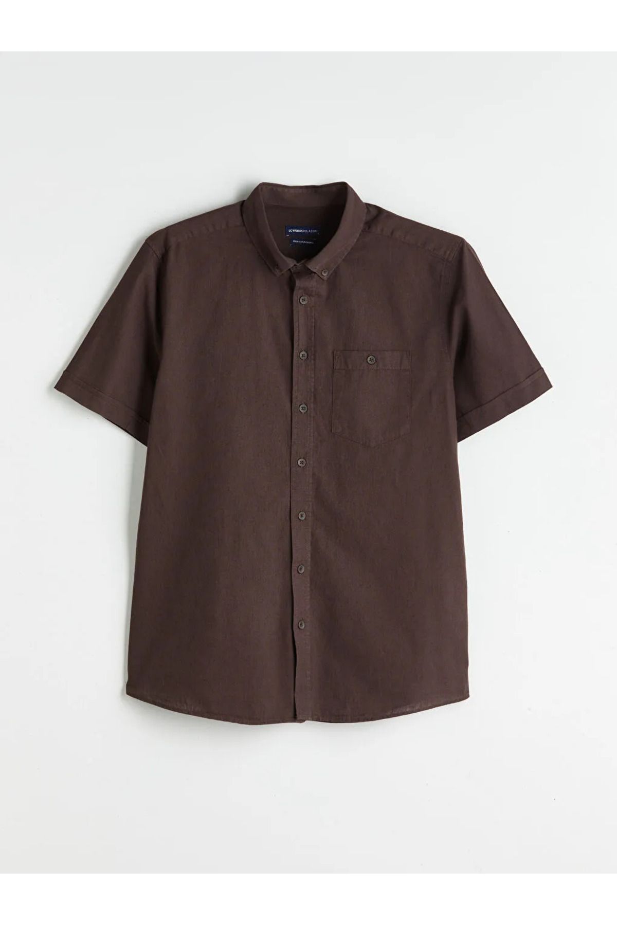 LC Waikiki LCWAIKIKI Classic Kahverengi Regular Fit Keten Karışımlı Erkek Gömlek