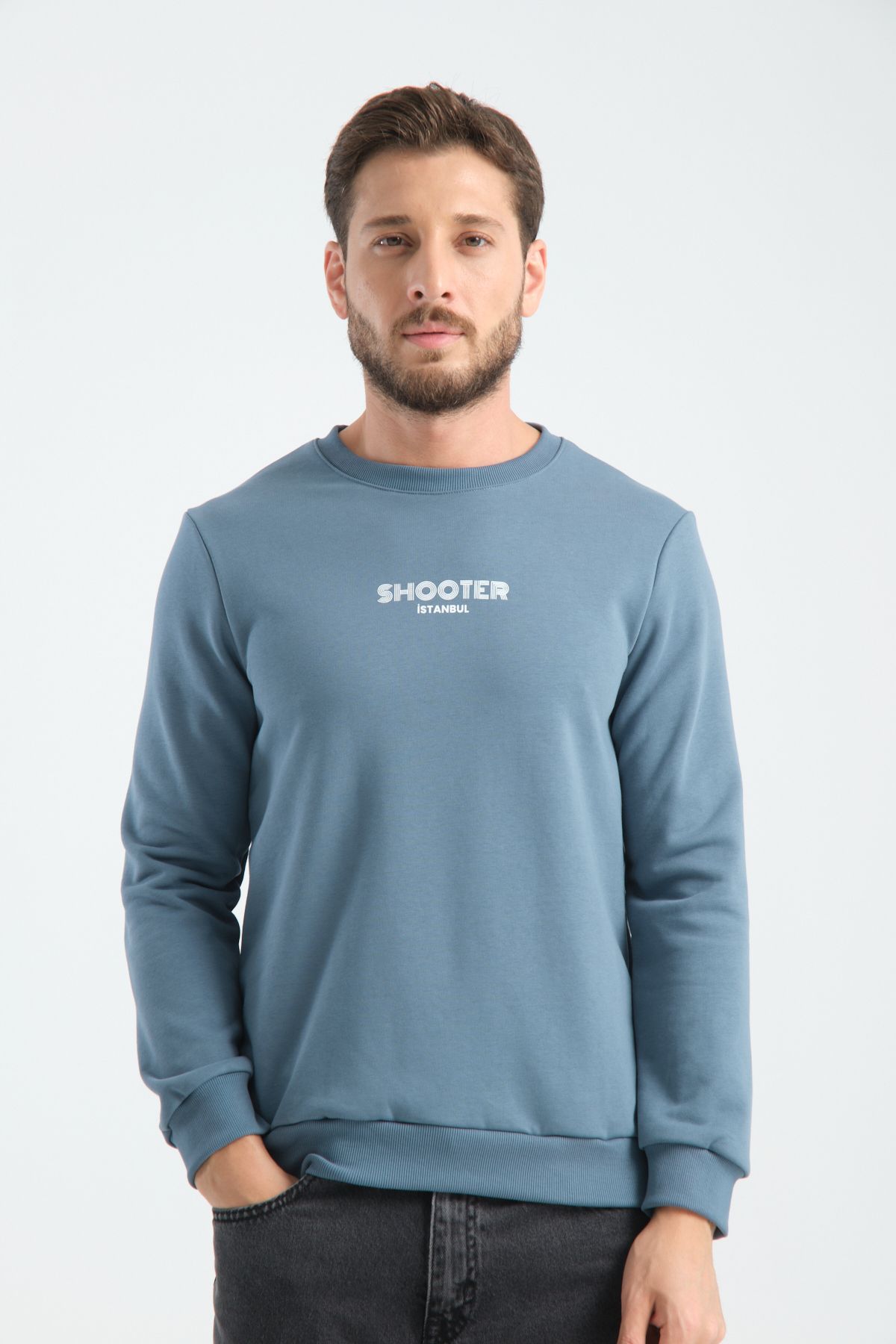 Shooter Sportswear Erkek Deluxe Sweatshirt Orman Yeşili Baskı Detaylı Standart Kalıp